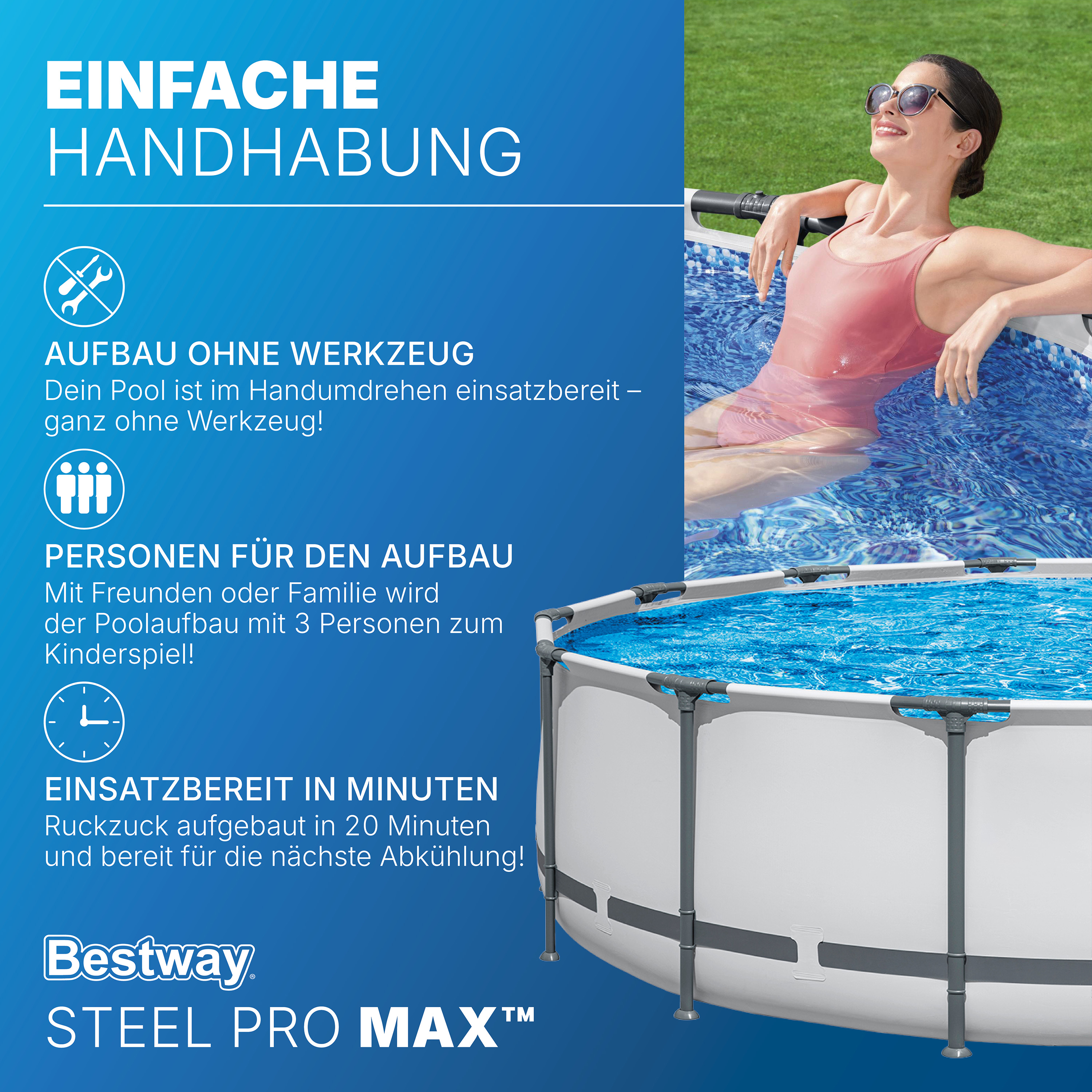 Steel Pro MAX™ Frame Pool Komplett Set mit Filterpumpe Ø 427 x 107 cm, lichtgrau, rund