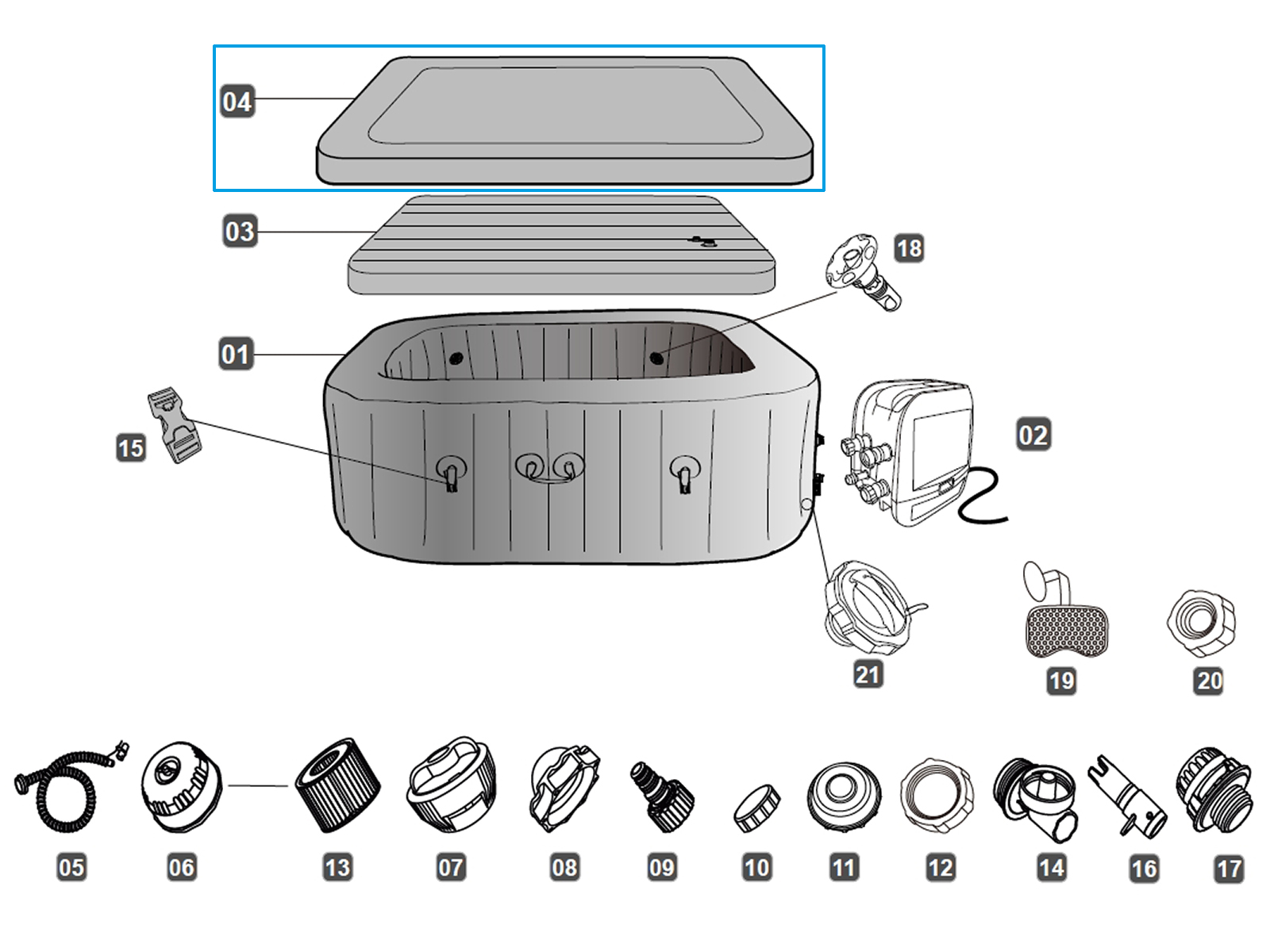 Bestway® Spare Part Leatheroid cover (grey) for LAY-Z-SPA® Hawaii HydroJet Pro™ 180 x 180 x 71cm (2023)