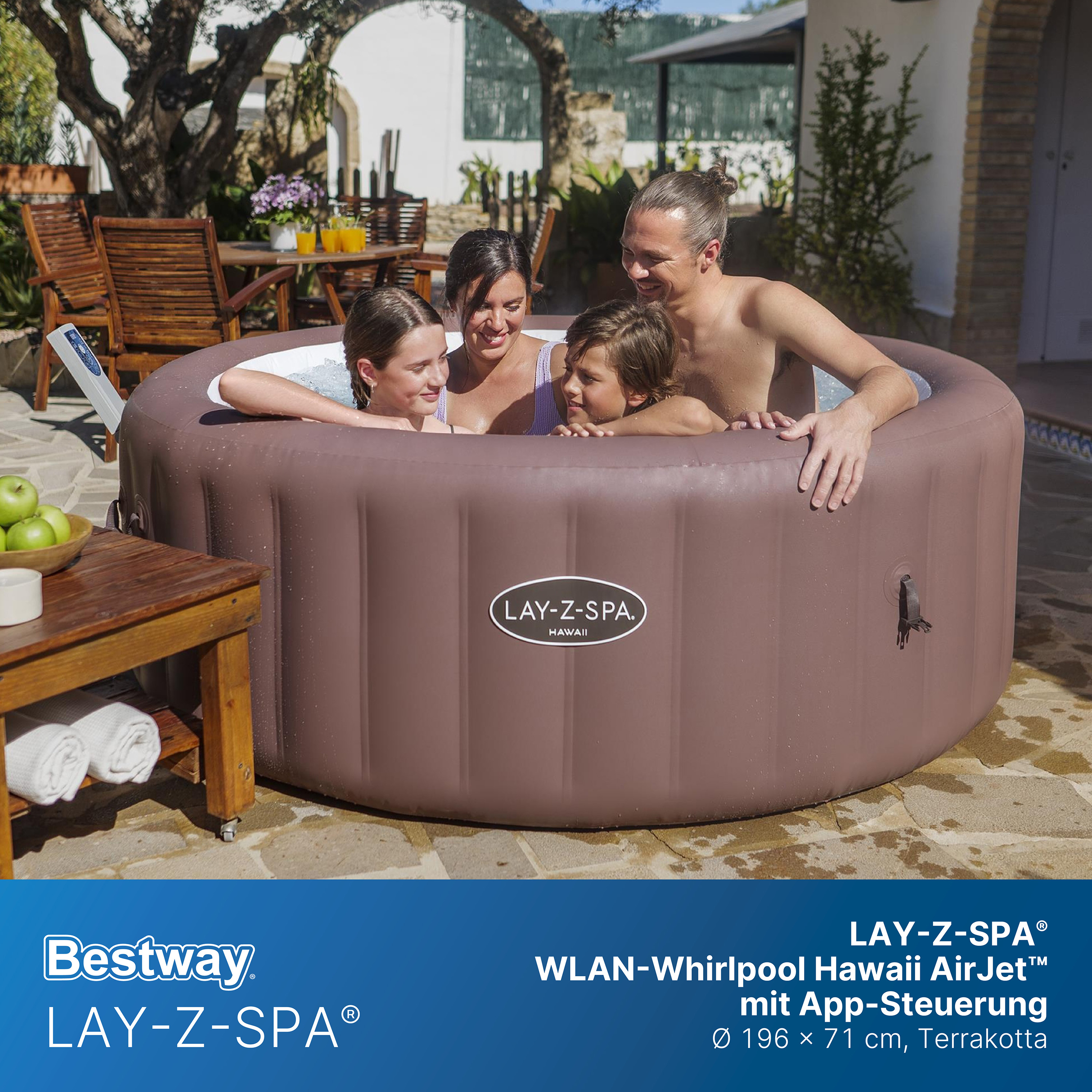 LAY-Z-SPA® WLAN-Whirlpool Hawaii AirJet™ mit App-Steuerung, für 6 Personen, Ø 196 x 71 cm, Terrakotta