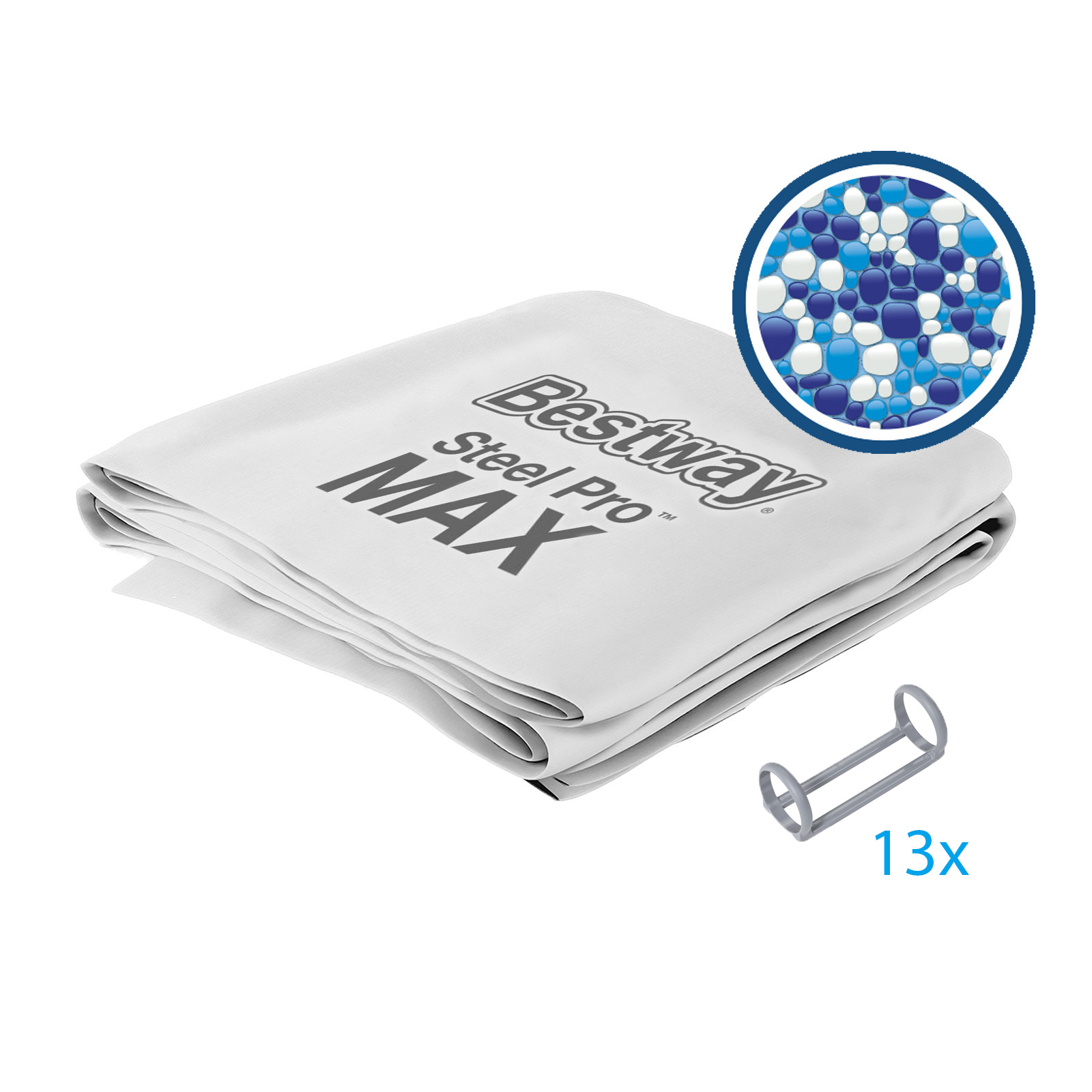 Ersatzteil Poolfolie für Steel Pro MAX 396x122cm, rund - inklusive Kunststoffring-Set