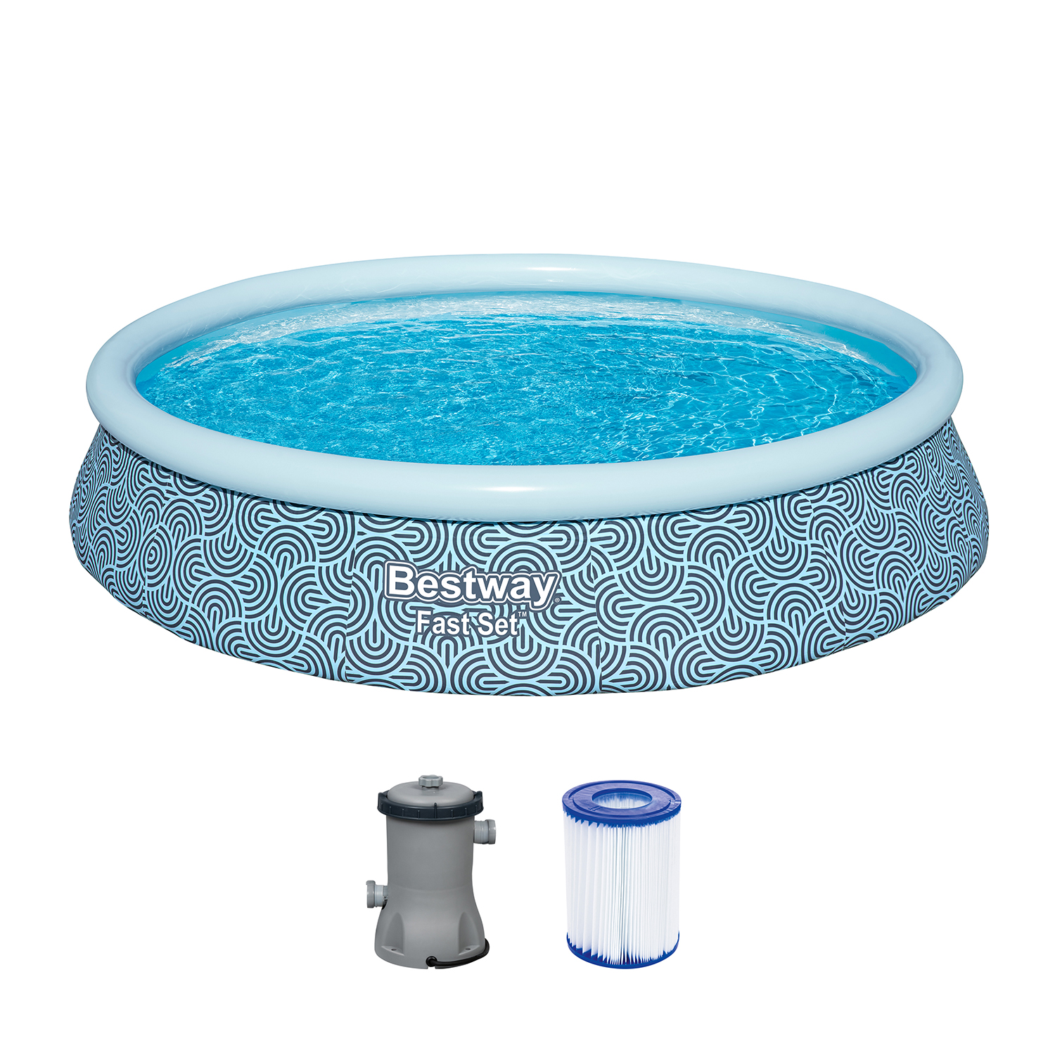 Fast Set™ Aufstellpool-Set mit Filterpumpe Ø 396 x 84 cm, Grafisches Liniendesign, rund