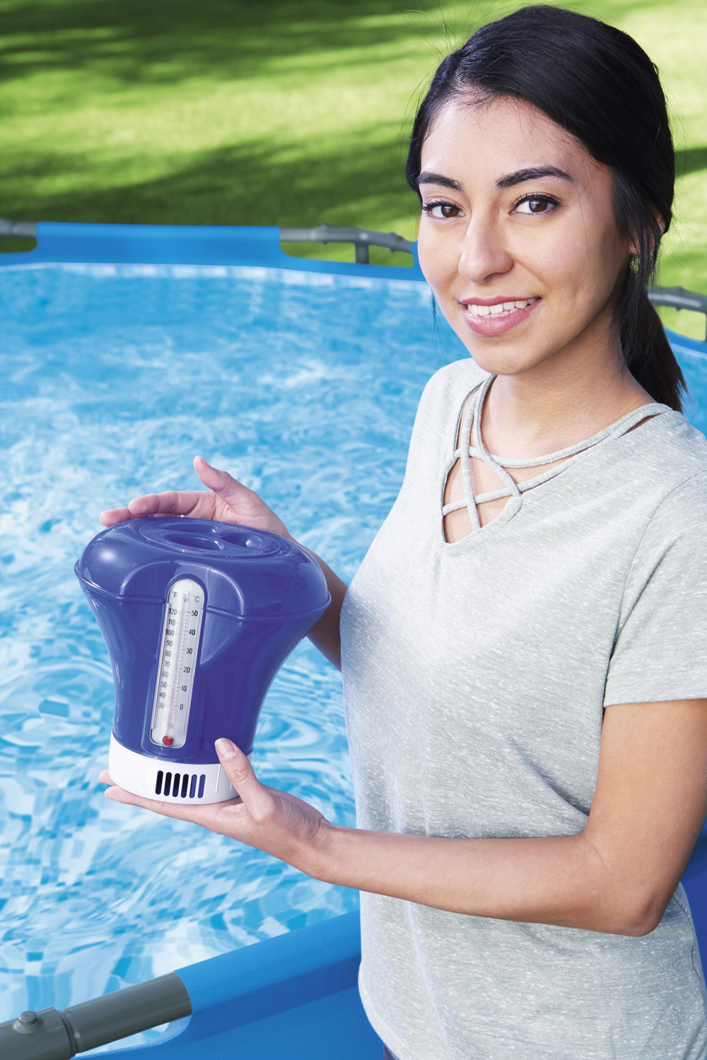 Flowclear Dosierschwimmer mit Thermometer sortiert