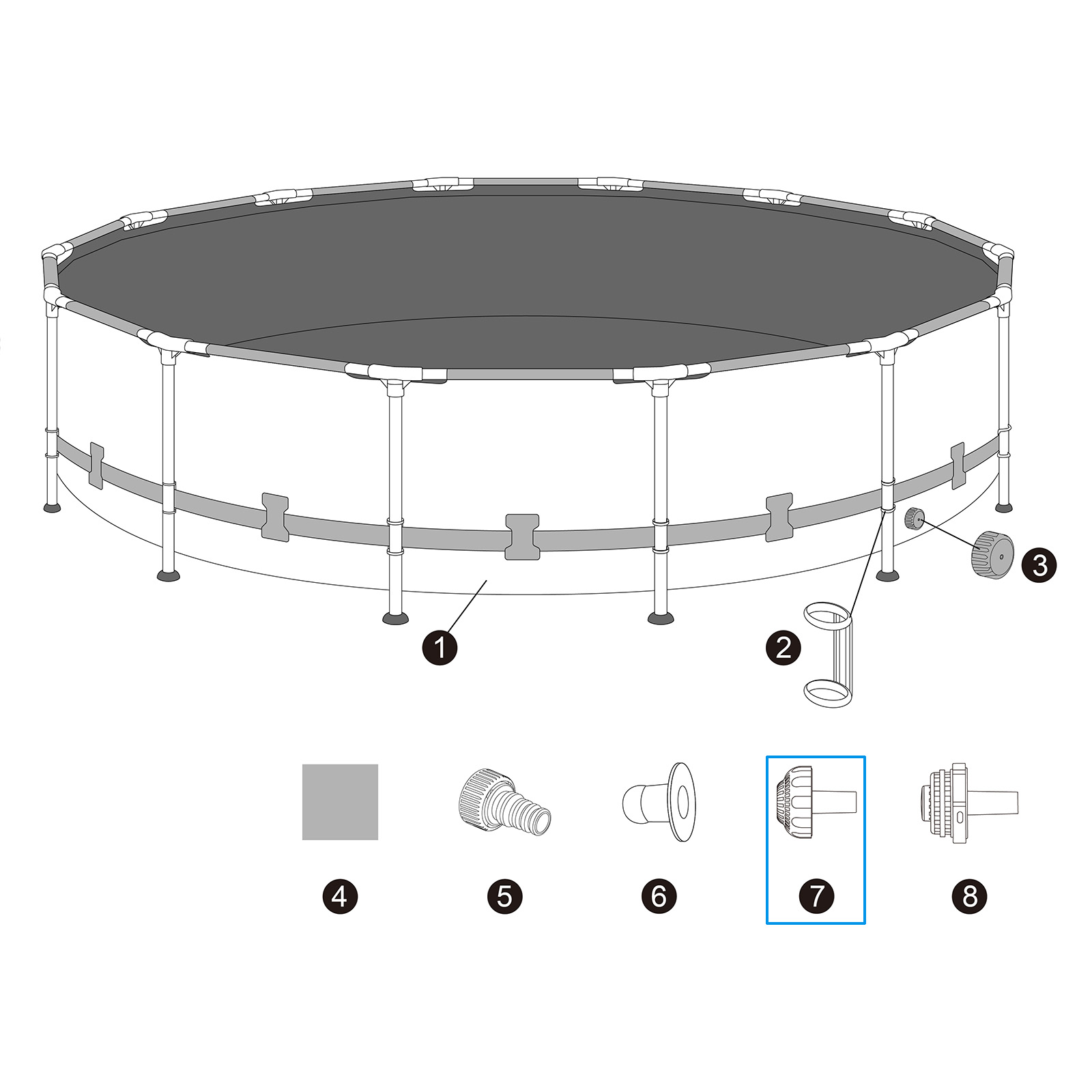 Bestway® Ersatzteil Sieböffnung (grau / Ø 38 mm) für Pools mit Eckventilen