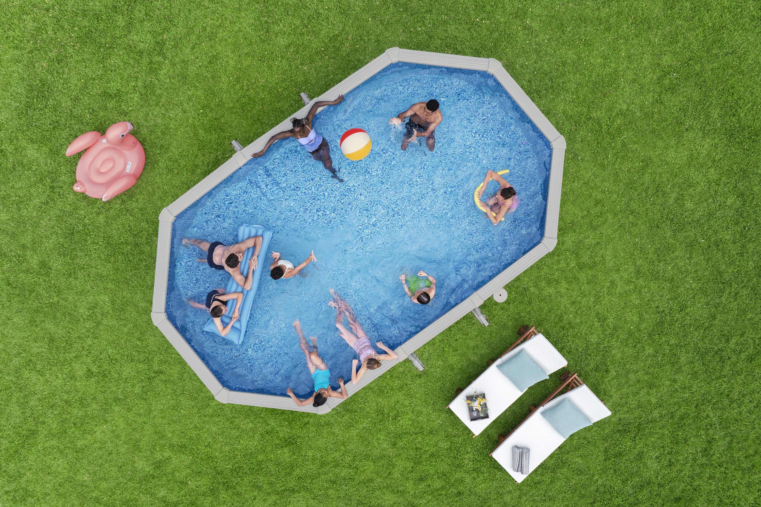 Hydrium™ Stahlwandpool Komplett Set mit Sandfilteranlage 610 x 366 x 122 cm, granitgrau, oval