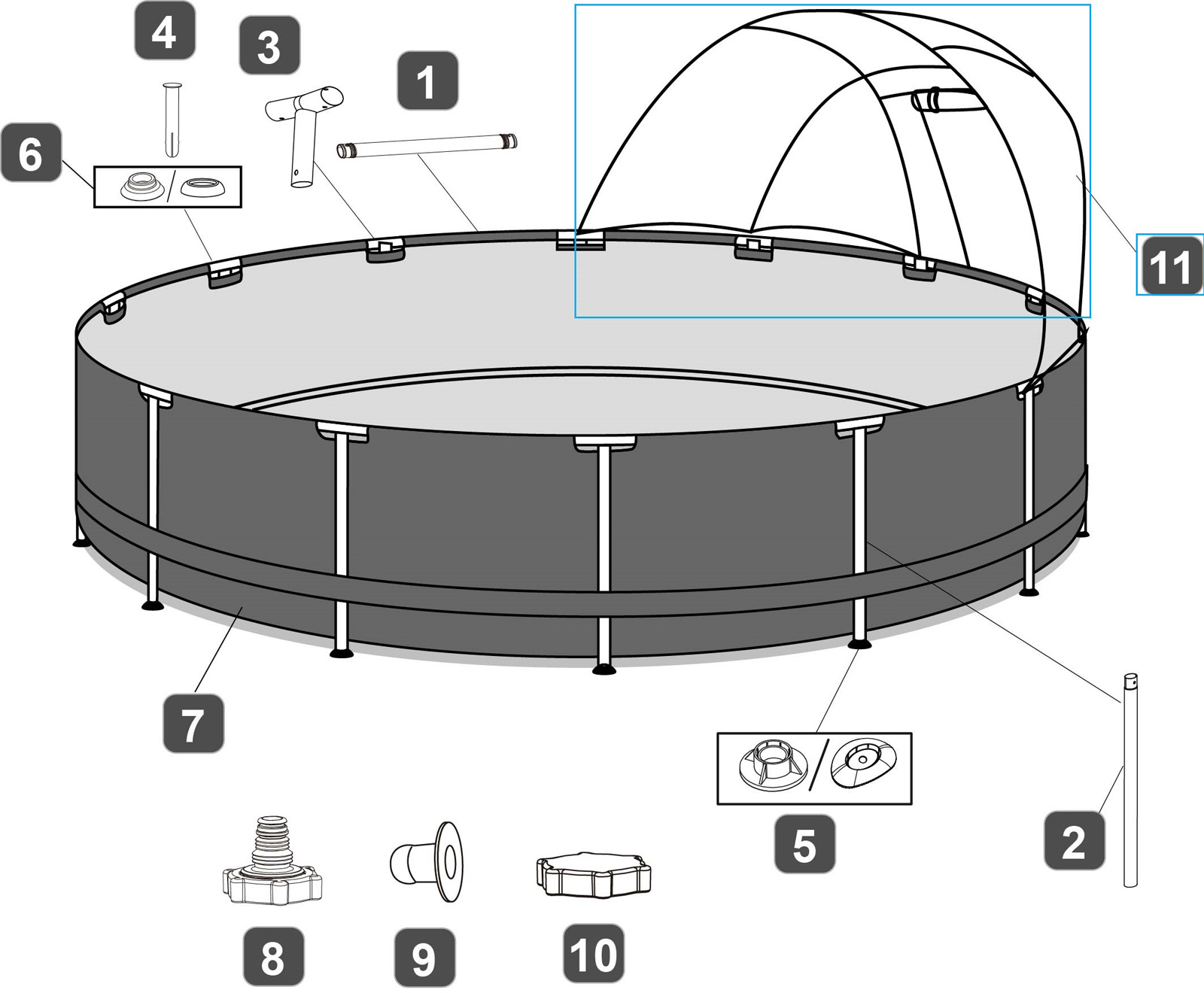 Bestway® Spare Part pool canopy set (ecru) for Power Steel™ Ø pool 396 x 107 cm, round