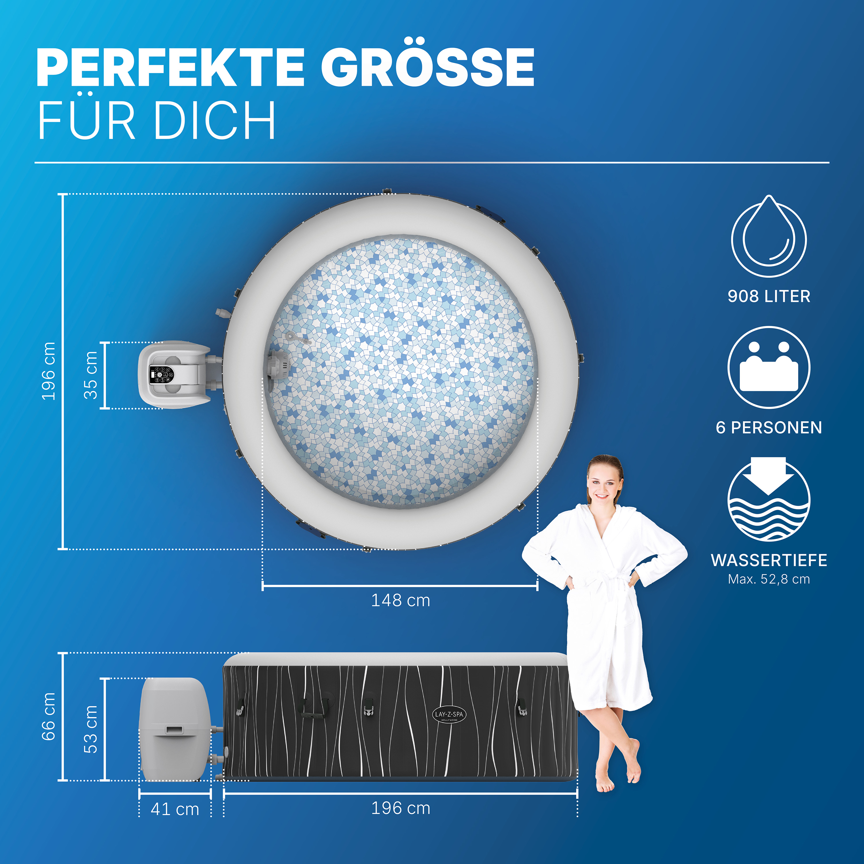 LAY-Z-SPA® LED Whirlpool Hollywood AirJet™ Ø 196 x 66 cm, rund