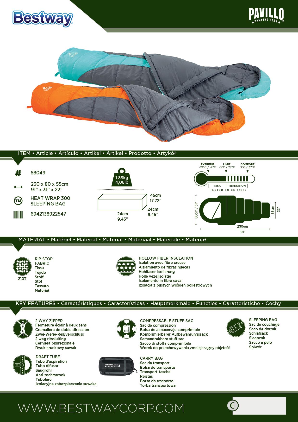 Pavillo™ Heat Wrap 300 Sleeping Bag 230x80x55 cm, Mumienschlafsack