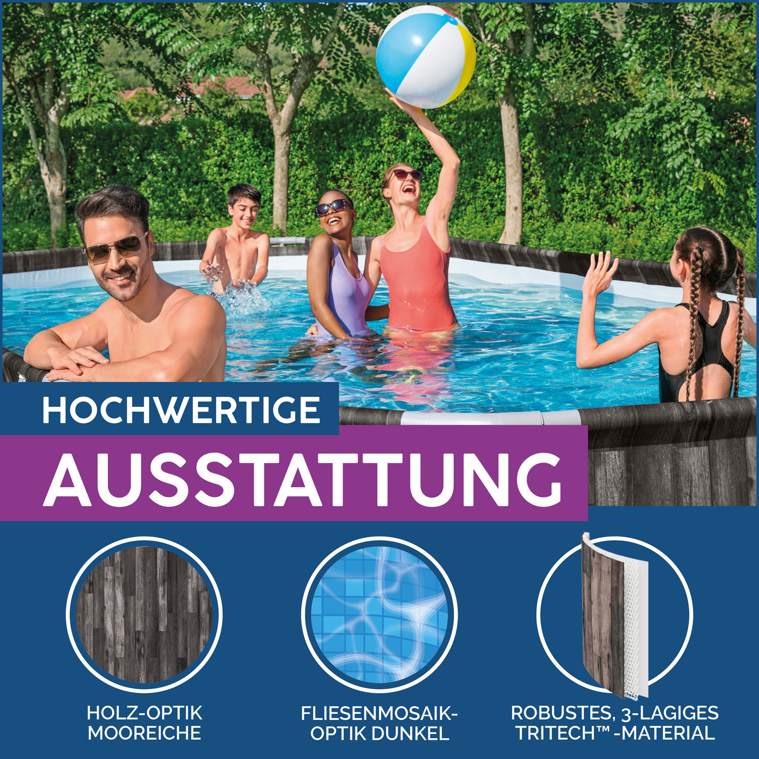 Power Steel™ Frame Pool Komplett-Set mit Filterpumpe 610 x 366 x 122 cm , Holz-Optik (Mooreiche), oval