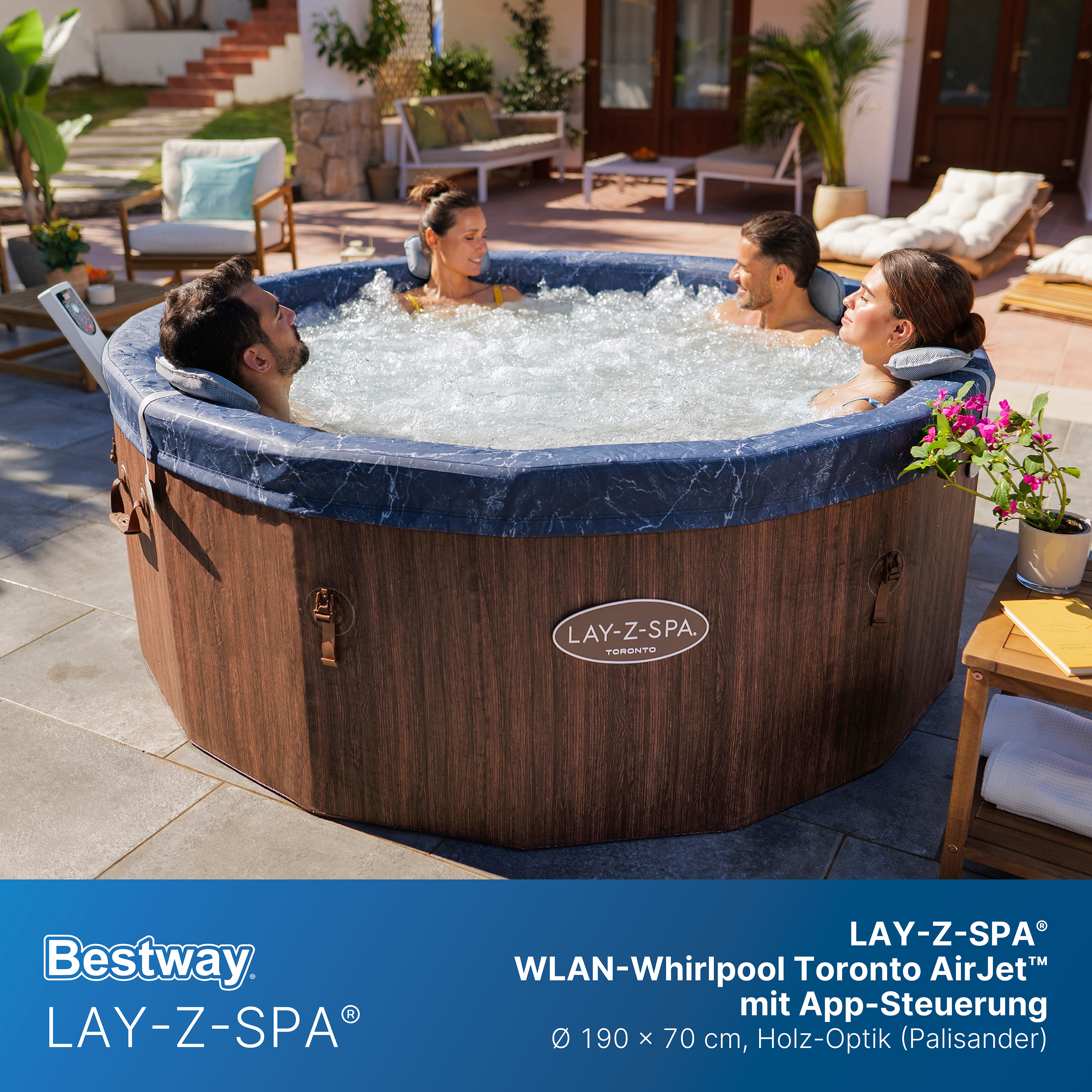LAY-Z-SPA® Energiespar Whirlpool Toronto AirJet™ mit Schaumstoffpaneelen & App-Steuerung, für 7 Personen Ø 190 x 70 cm