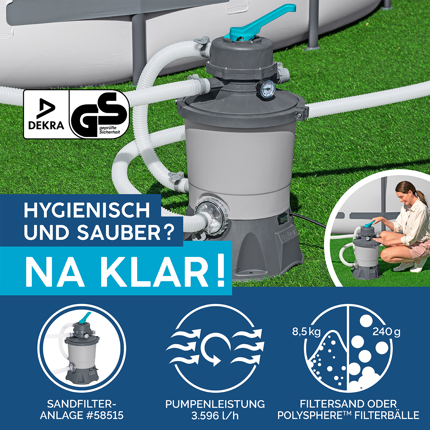 Hydrium™ Stahlwandpool Komplett-Set mit Sandfilteranlage Ø 360 x 120 cm , granitgrau, rund