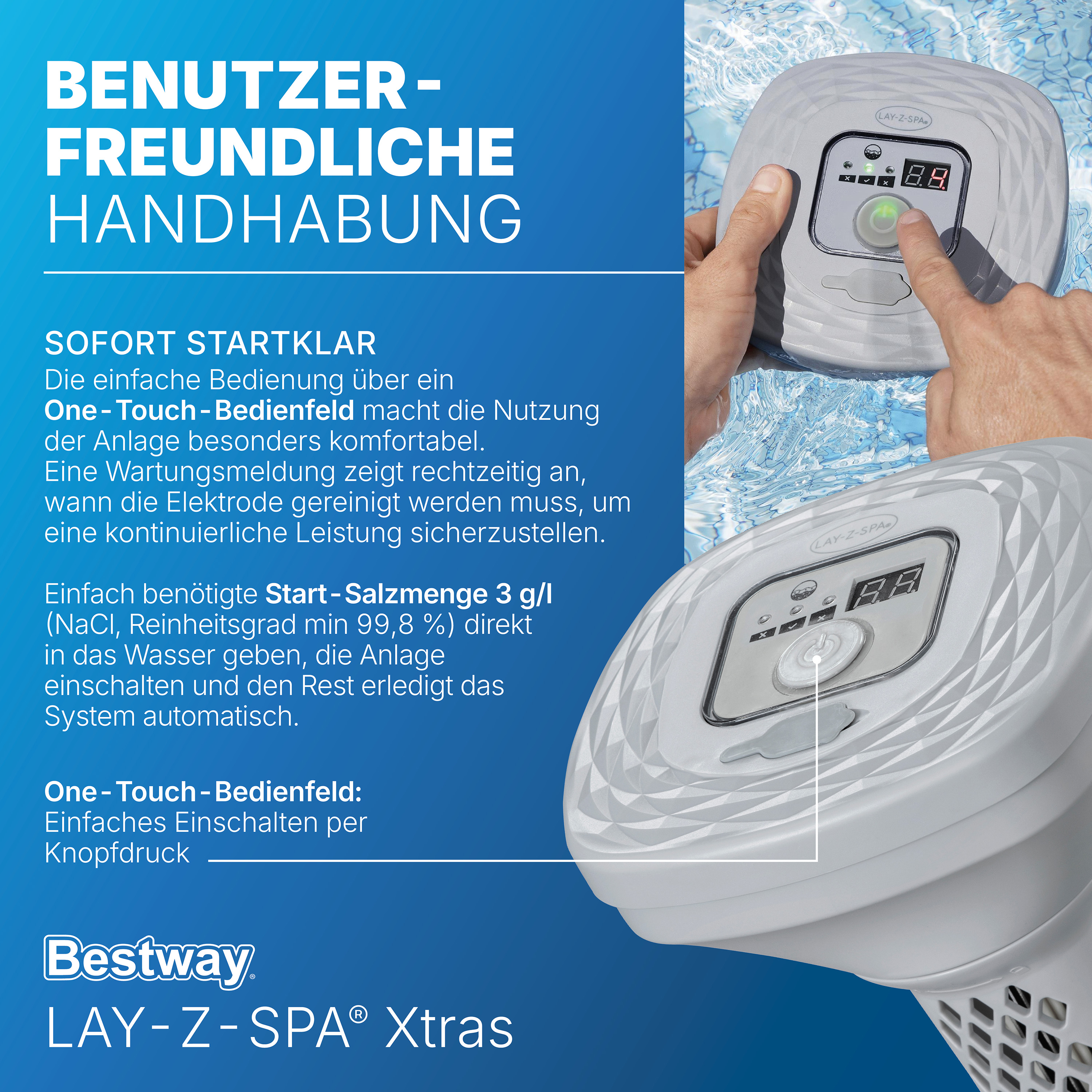 LAY-Z-SPA® Xtras schwimmende, akkubetriebene Salzwasseranlage Hydrogenic™ 0,5 g/ h