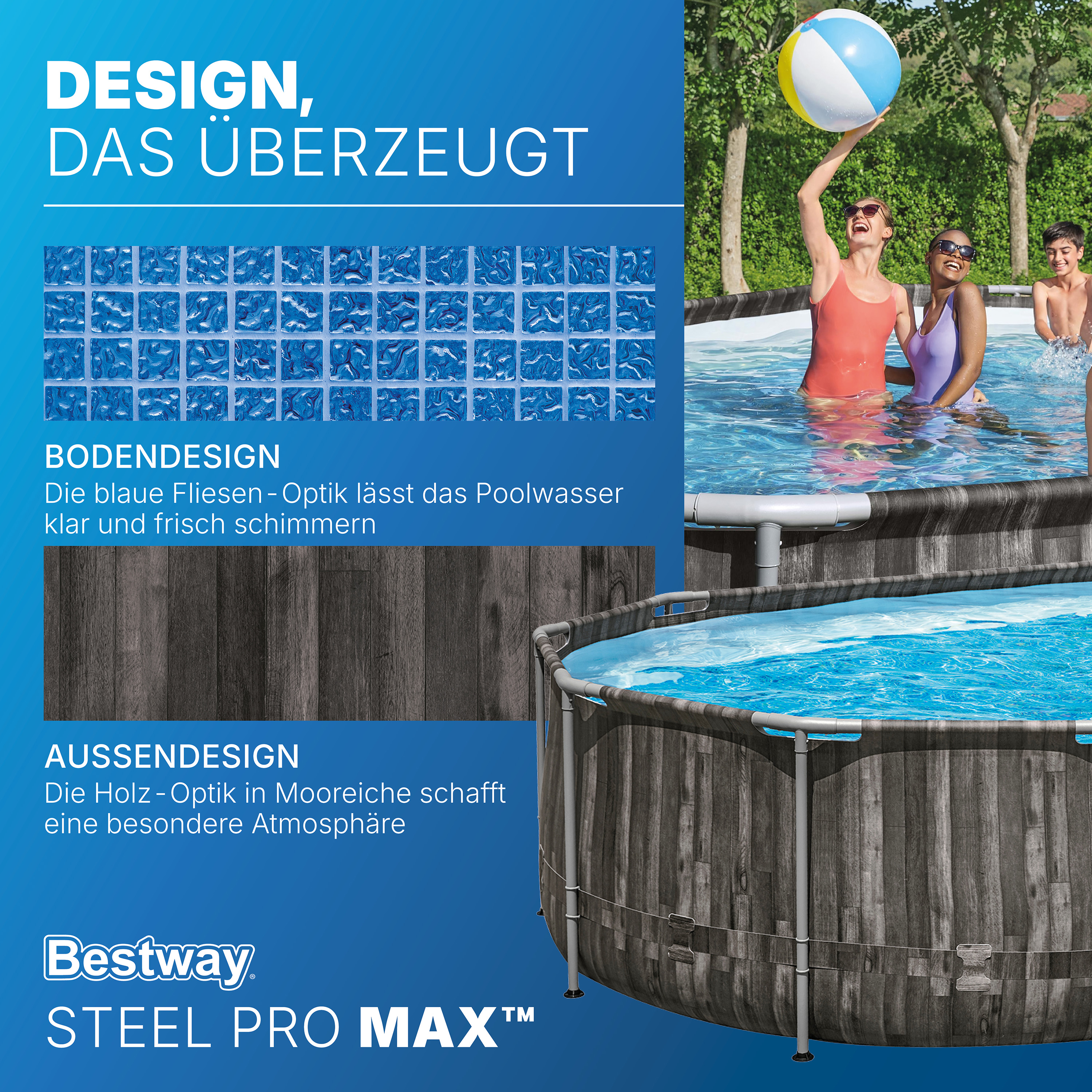 Steel Pro MAX™ Frame Pool Komplett Set mit Filterpumpe 610 x 366 x 122 cm , Holz-Optik (Mooreiche), oval