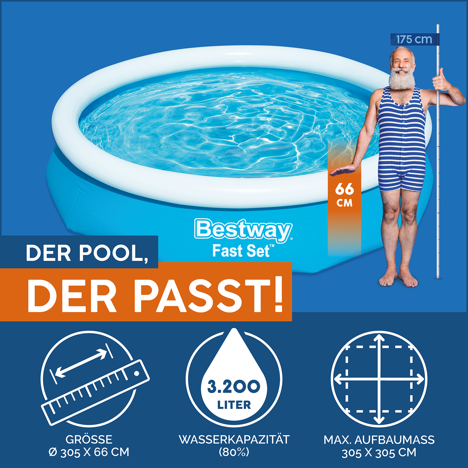 Fast Set™ Aufstellpool ohne Pumpe Ø 305 x 66 cm, blau, rund