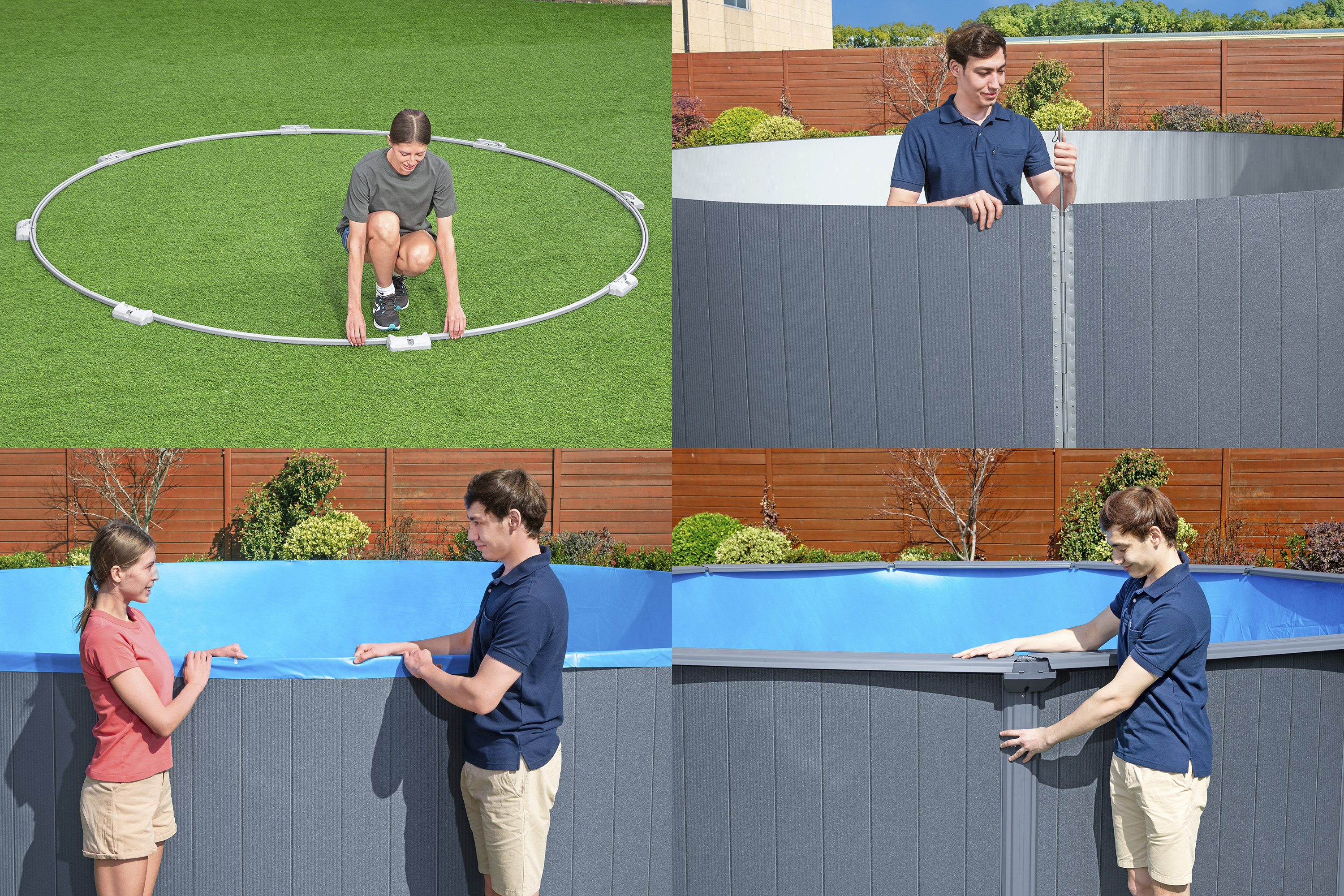 Hydrium™ Stahlwandpool Komplett Set mit Sandfilteranlage Ø 549 x 132 cm, Holz Optik (Grau), rund