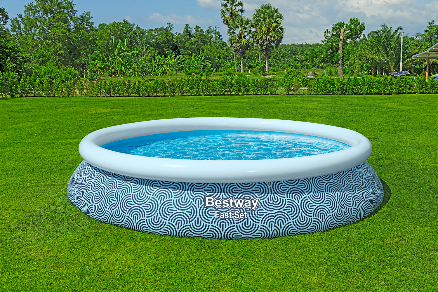 Fast Set™ Aufstellpool-Set mit Filterpumpe Ø 457 x 84 cm, Grafisches Liniendesign, rund