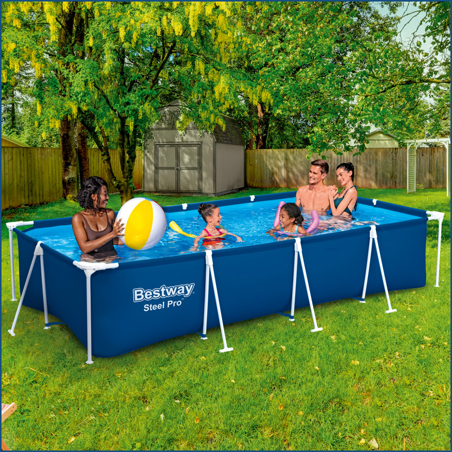 Steel Pro™ Frame Pool Set mit Filterpumpe 400 x 211 x 81 cm , dunkelblau, eckig