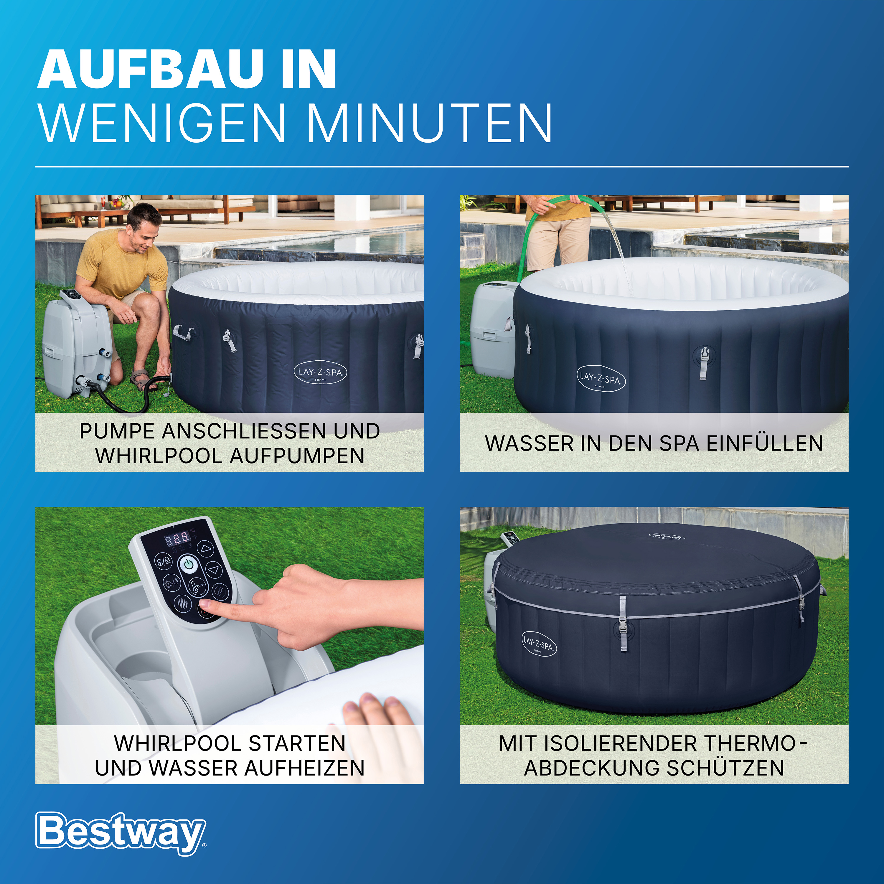 LAY-Z-SPA® Whirlpool Miami AirJet™ für 4 Personen Ø 180 x 66 cm, Dunkelblau