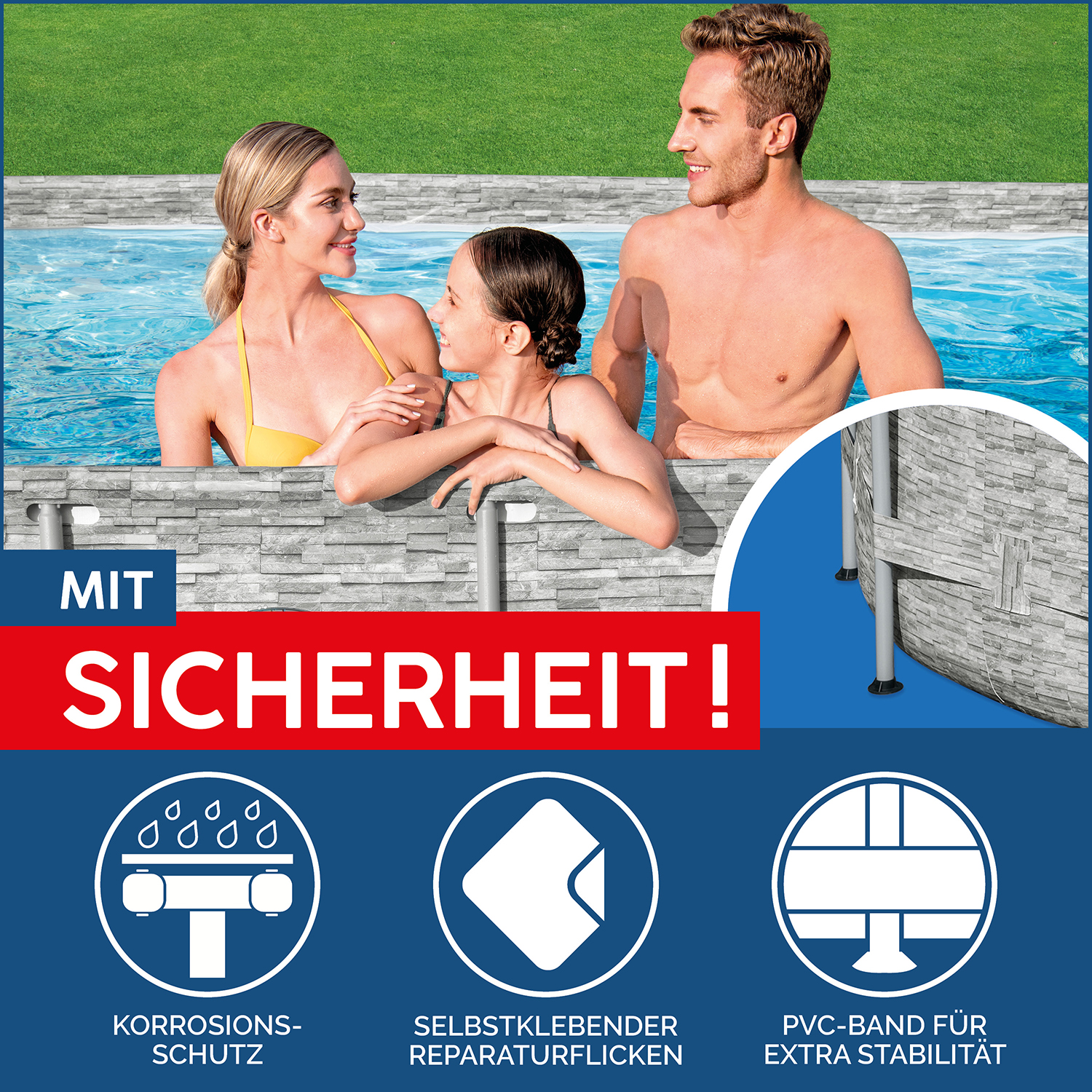 Power Steel™ Swim Vista Series™ Solo Pool ohne Zubehör 549 x 274 x 122 cm, Steinwand-Optik (Cremegrau), oval
