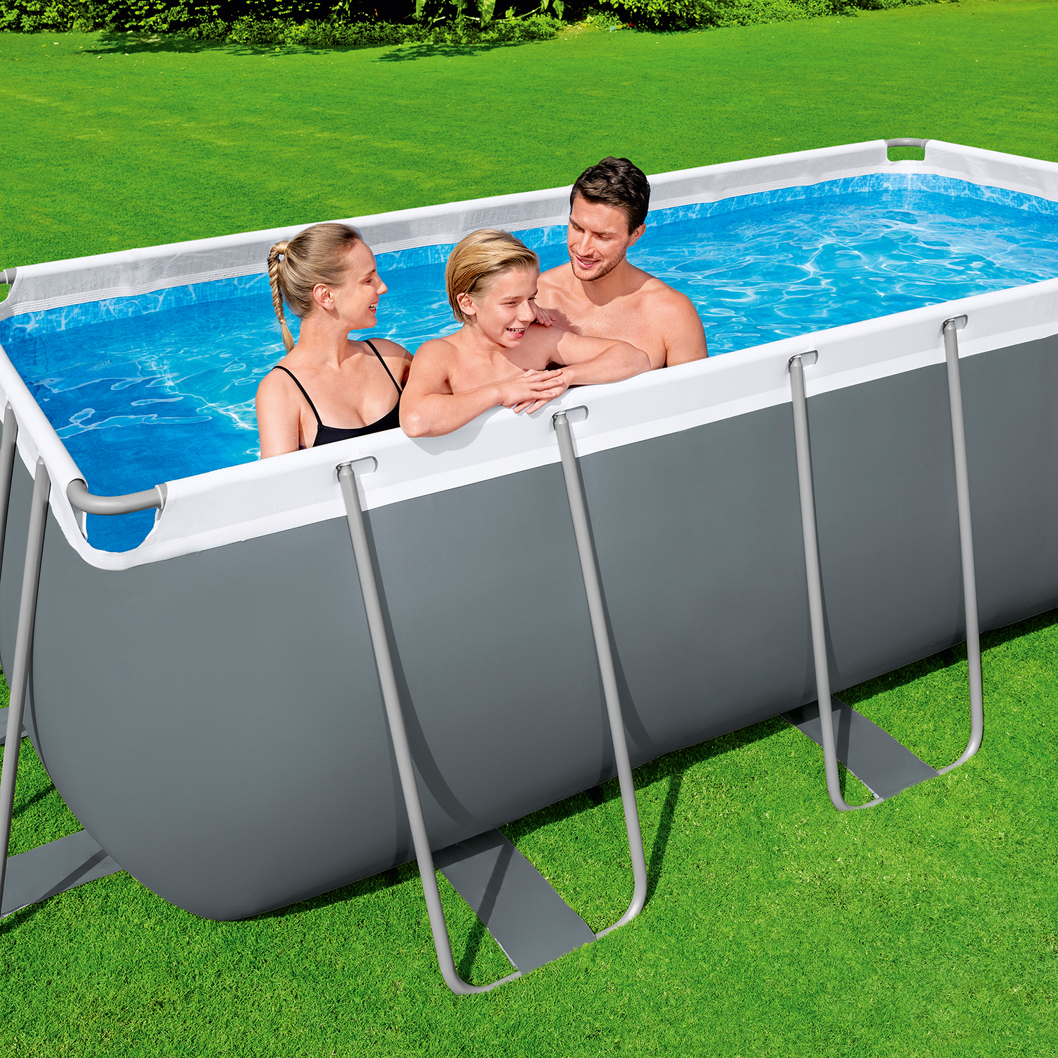 Steel Pro MAX™ Frame Pool Set mit Sandfilteranlage 412 x 201 x 122 cm, grau, eckig