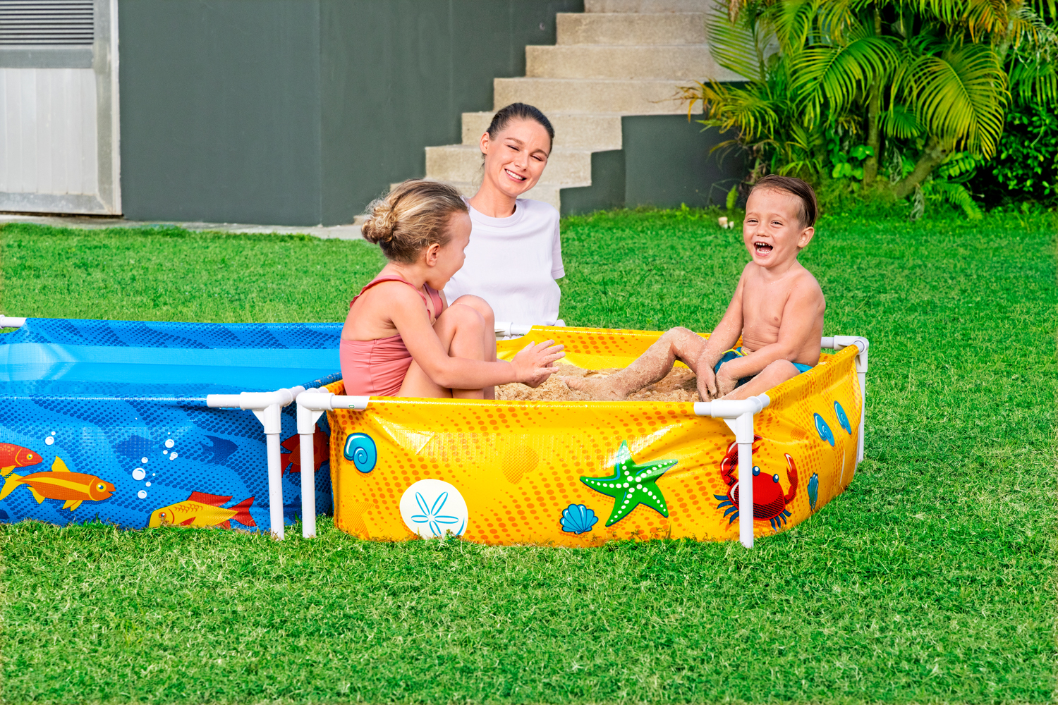 My First Frame Pool mit Sandkasten 213 x 122 x 30,5 cm, buntes Unterwasser-Design, eckig