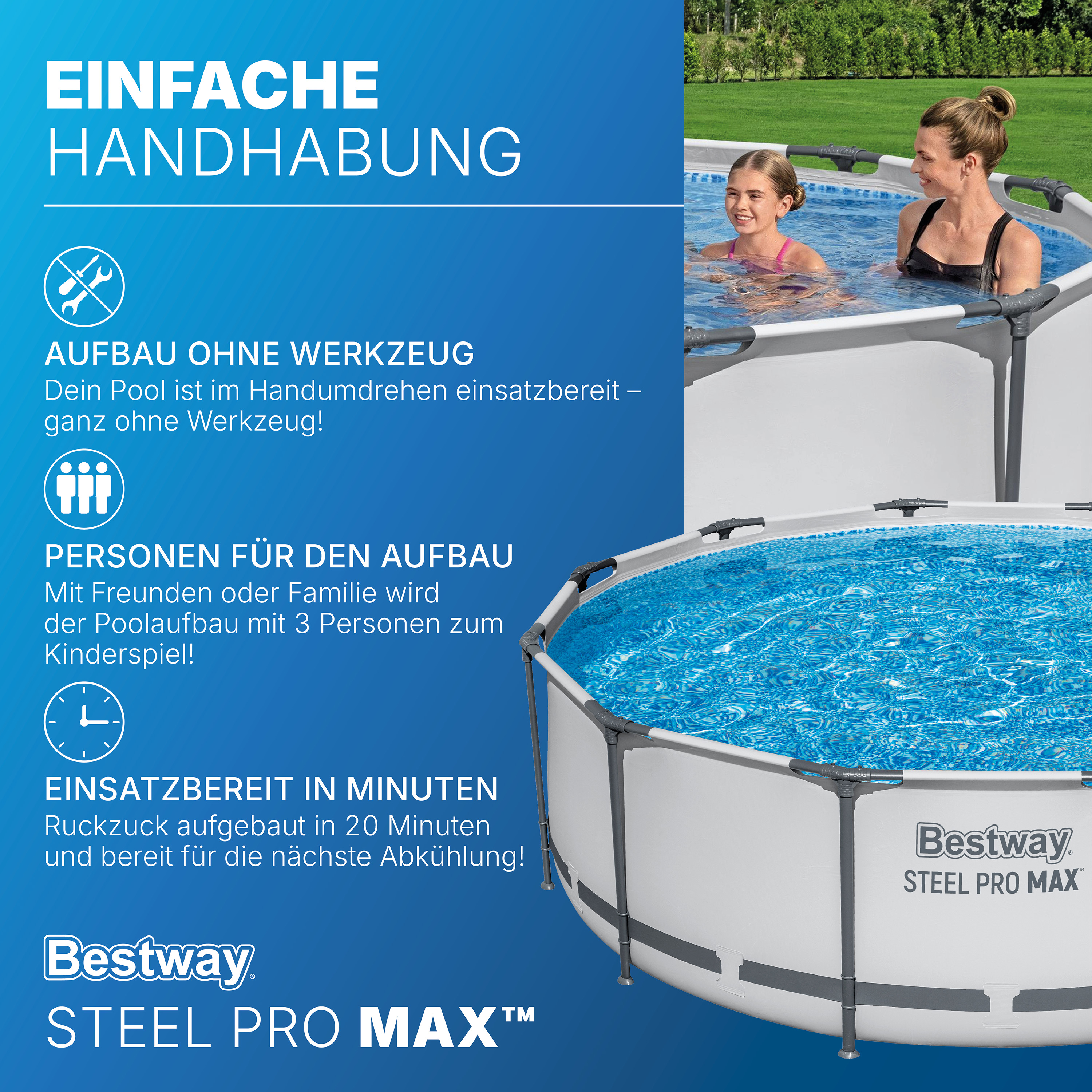 Steel Pro MAX™ Frame Pool Set mit Filterpumpe Ø 366 x 100 cm, lichtgrau, rund