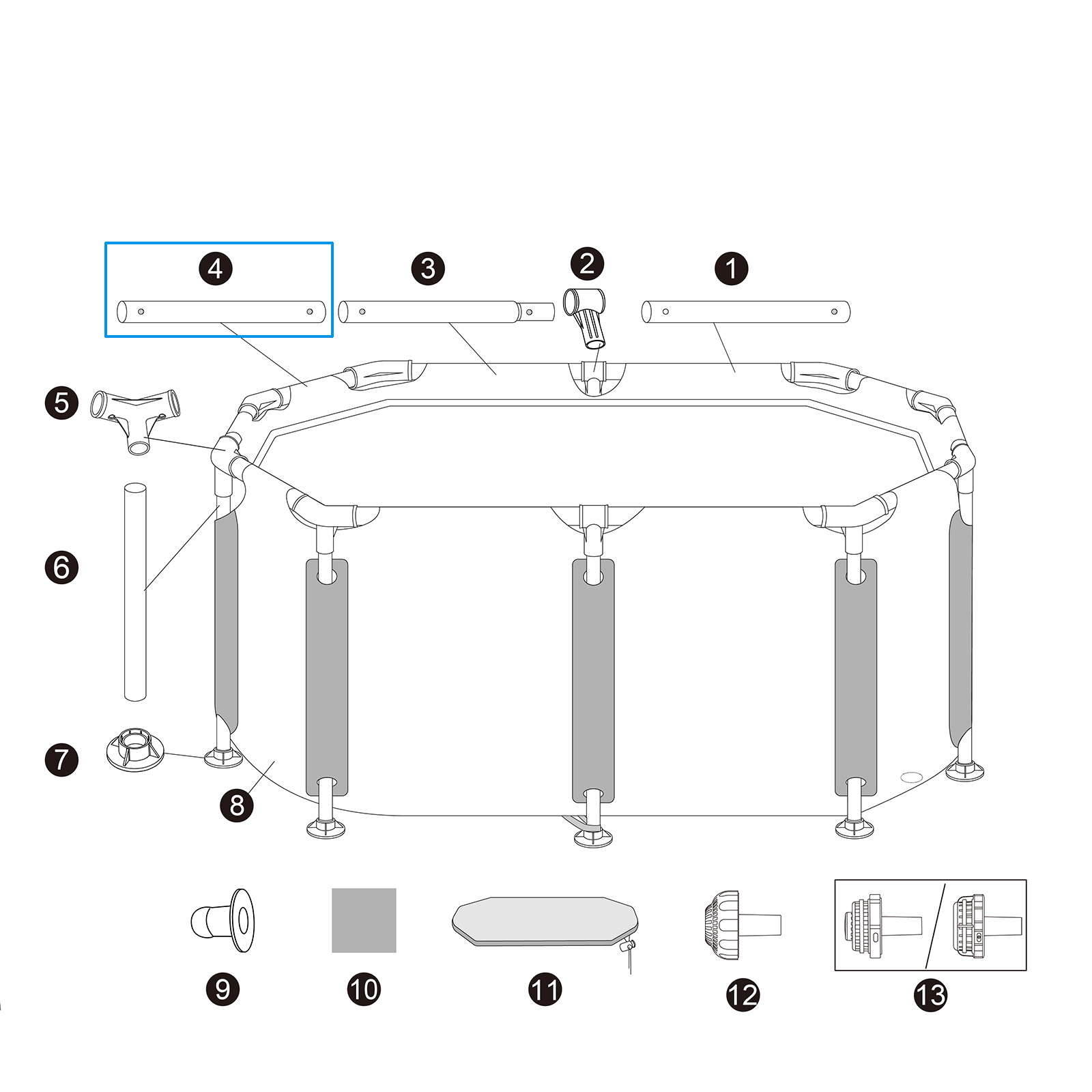 Bestway® Ersatzteil Horizontale Stange C für Bestway® LAY-Z-SPA® Eisbad Glacial Dip™ 150x90x65cm