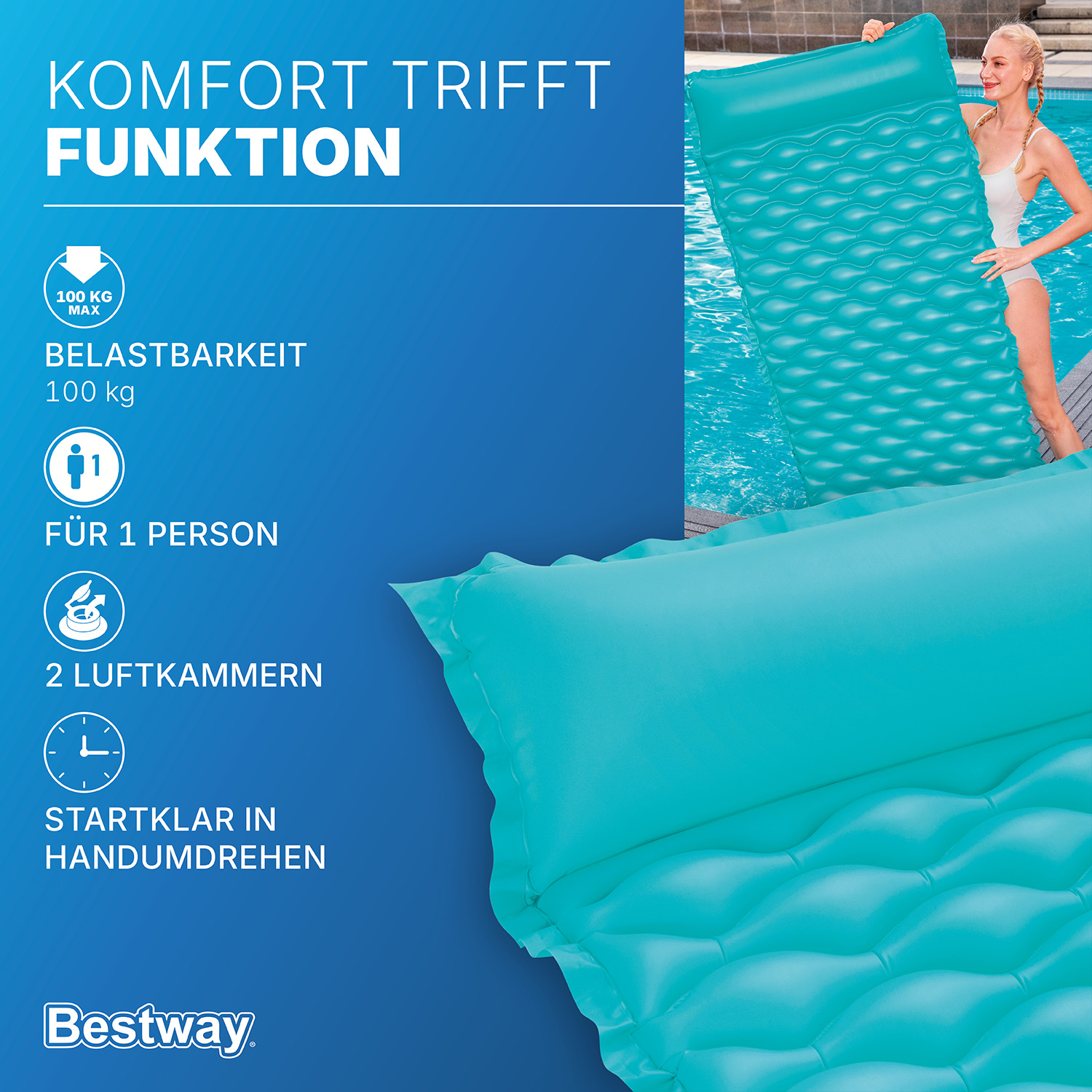 Luftmatratze Float 'n Roll 213 x 86 cm, Türkis