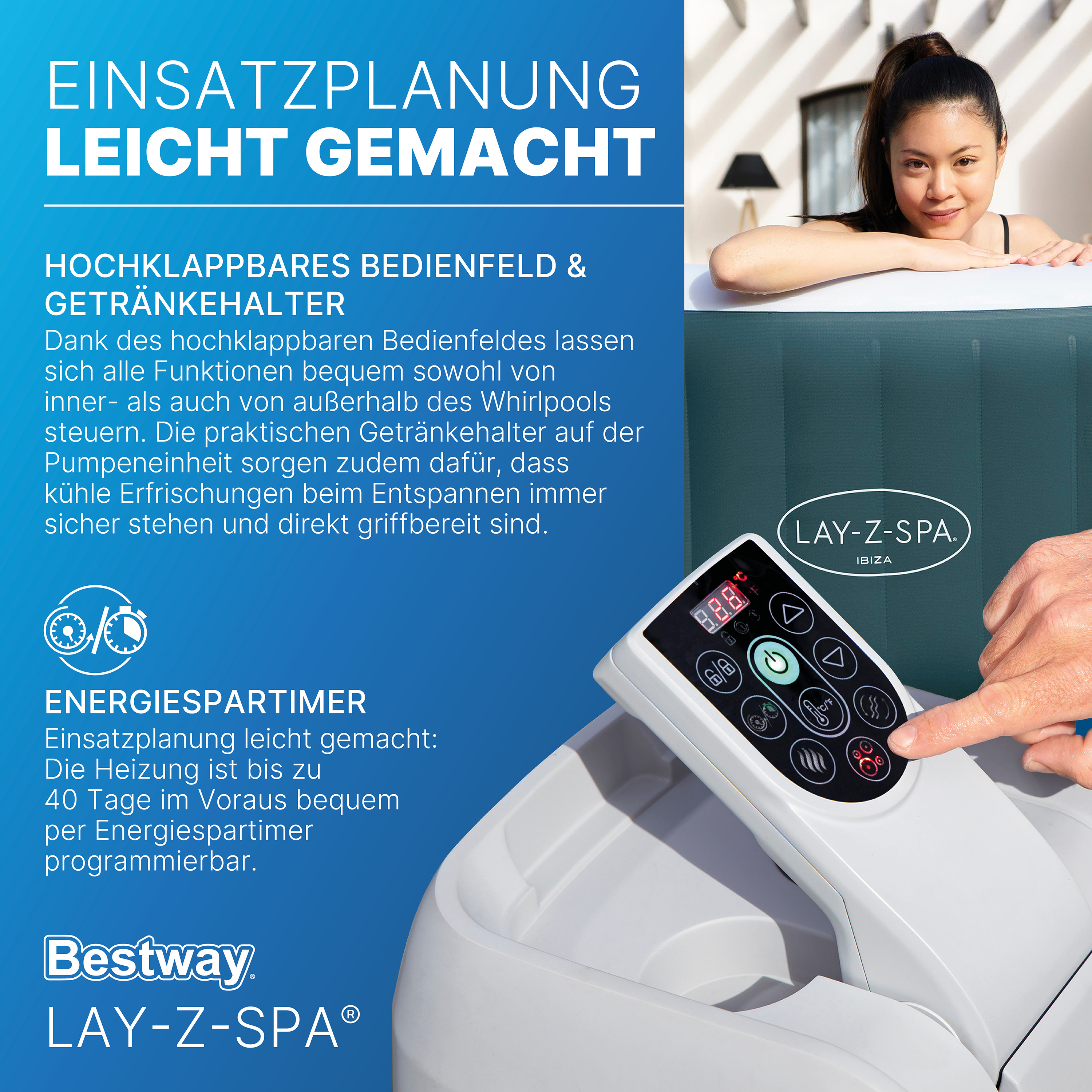 LAY-Z-SPA® Energiespar Whirlpool Ibiza AirJet™, für 4 Personen, 180 x 180 x 66 cm, Dunkelgrün