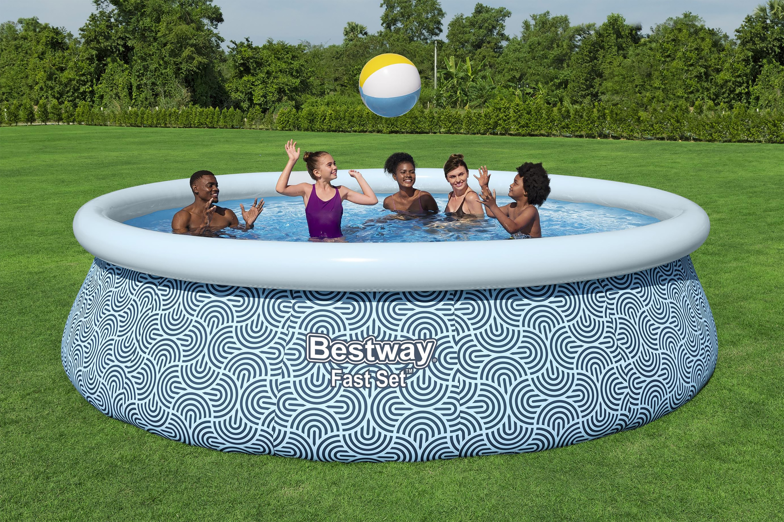 Fast Set™ Aufstellpool Set mit Filterpumpe Ø 457 x 107 cm, Grafisches Liniendesign, rund