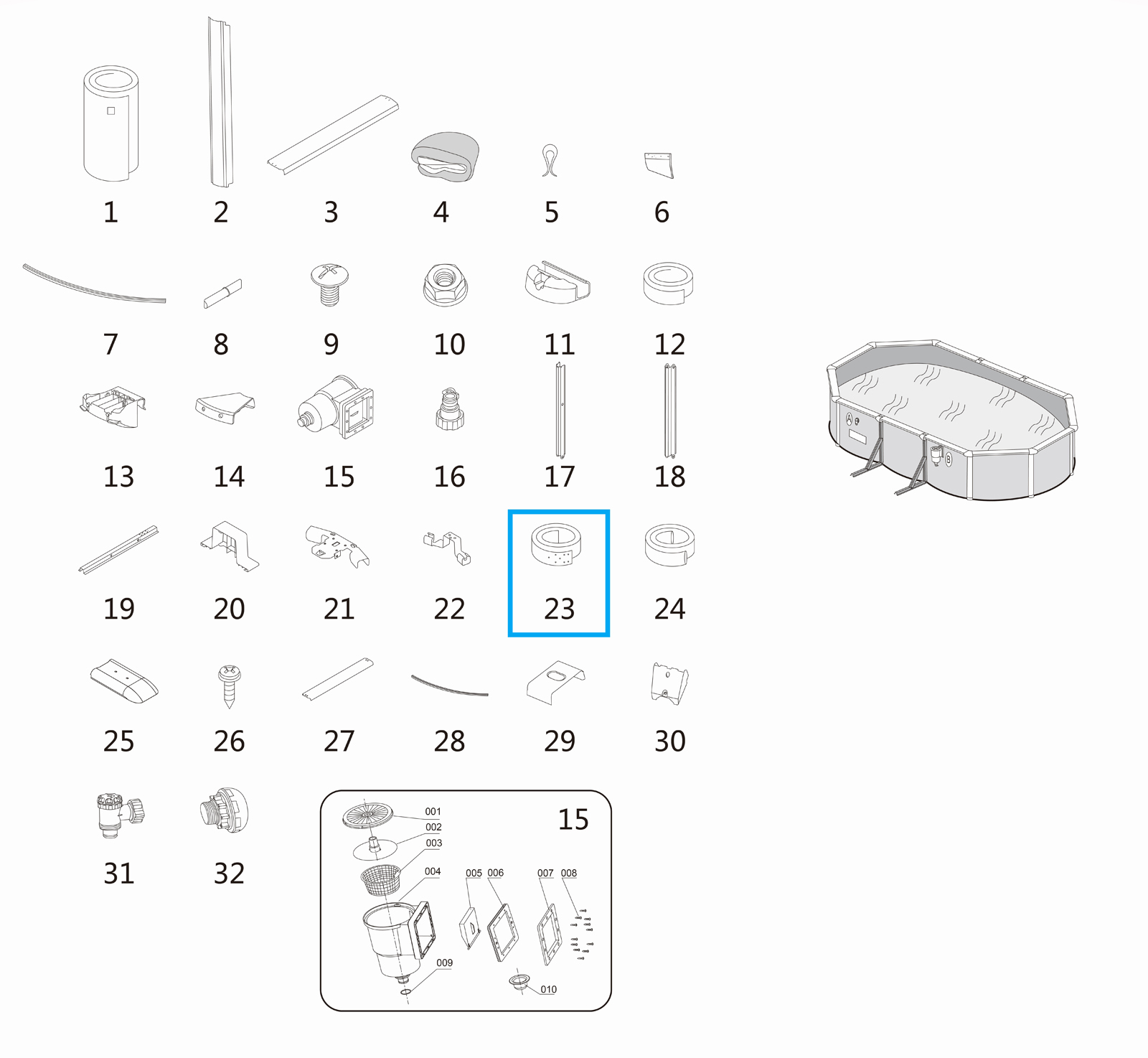 Bestway® Spare Part Steel belt cover (blue) for Hydrium™ steel wall pools, oval Bestway® Spare Part Steel belt cover (blue) for Hydrium™ steel wall pools, oval