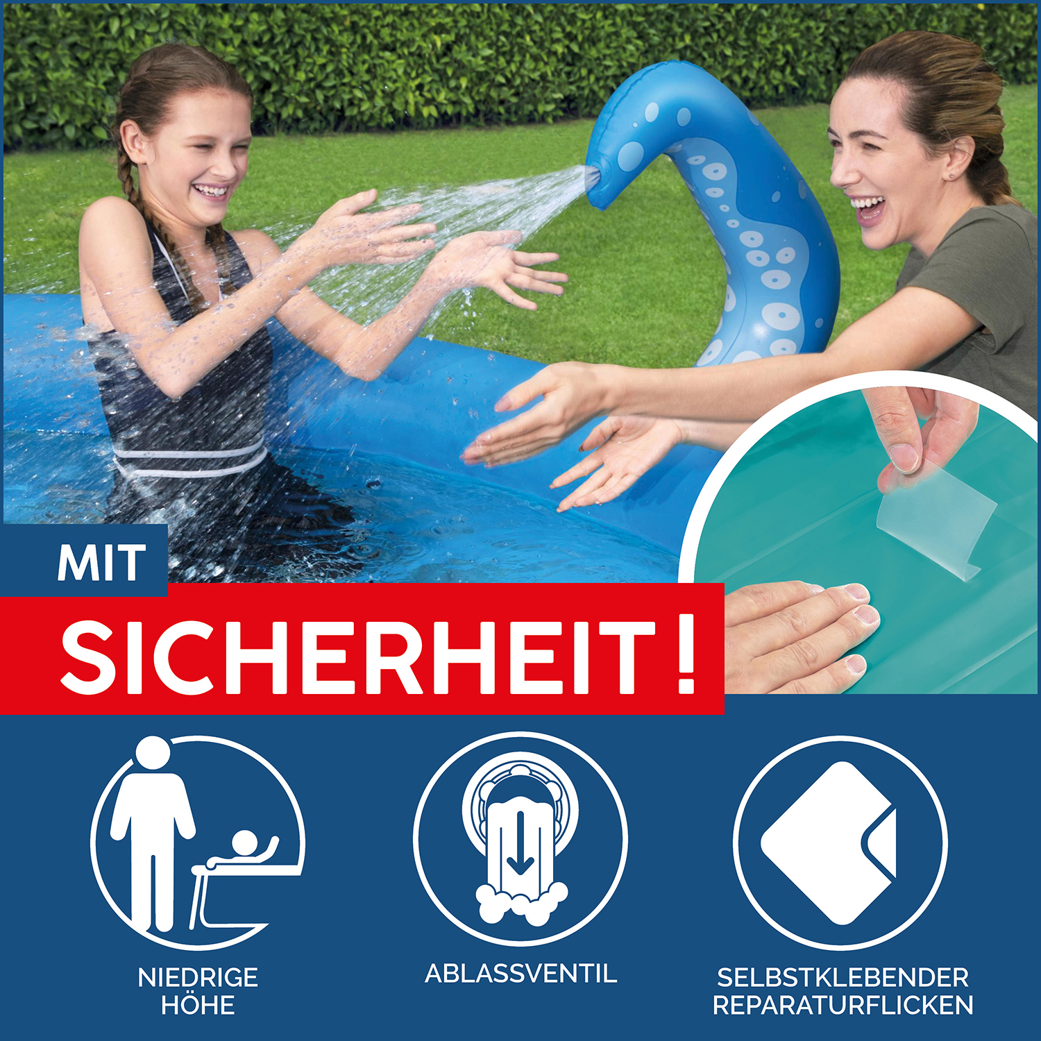 Fast Set™ OctoPool mit integerierten Wassersprinklern Ø 274 x 76 cm, blau mit Muster, rund Fast Set™ OctoPool mit integerierten Wassersprinklern Ø 274 x 76 cm, blau mit Muster, rund