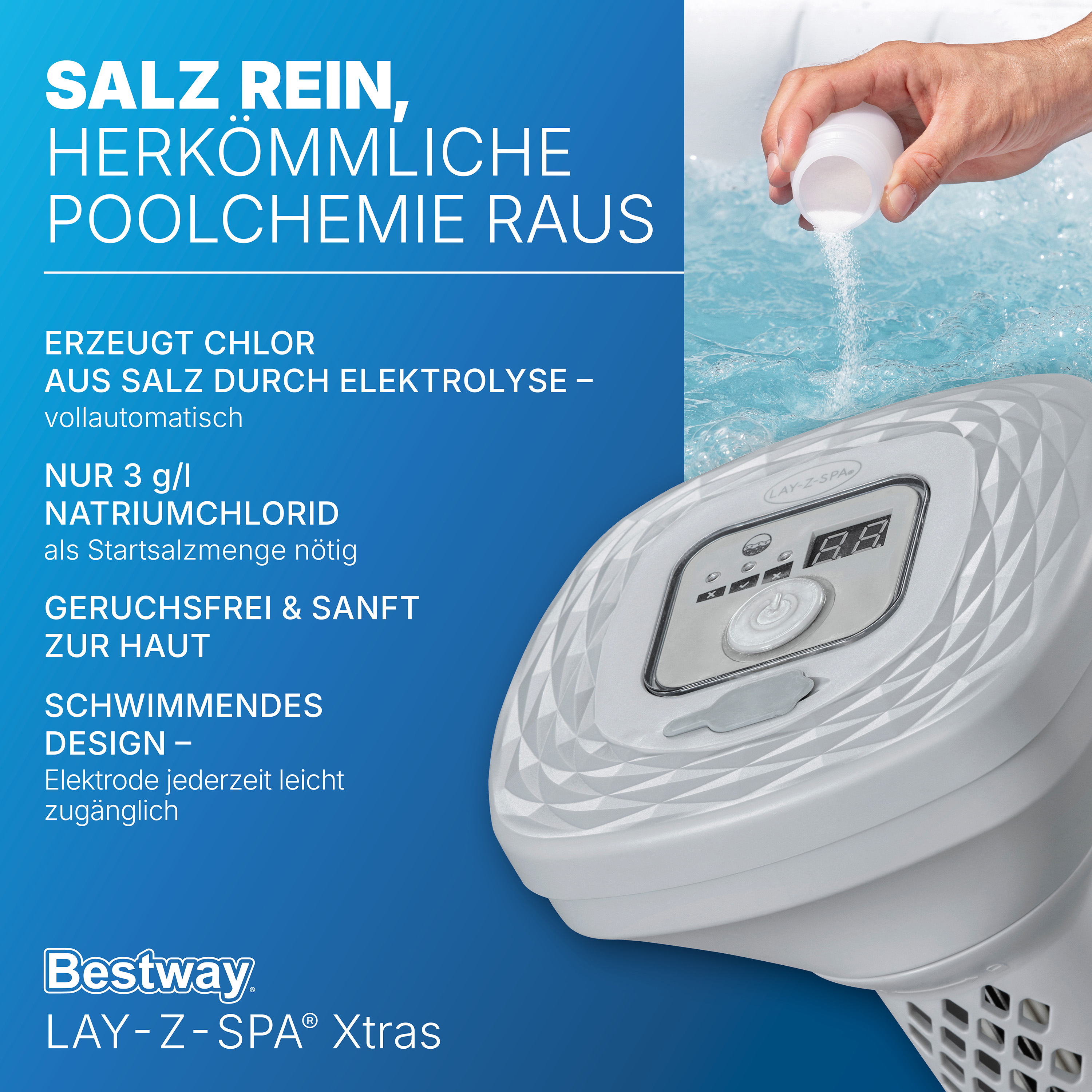 LAY-Z-SPA® Xtras schwimmende, akkubetriebene Salzwasseranlage Hydrogenic™ 0,5 g/ h
