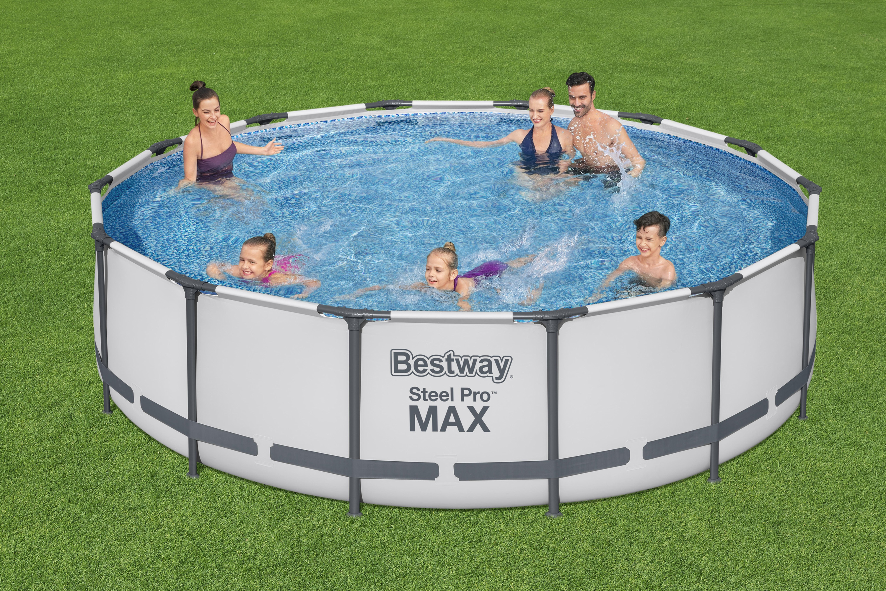 Steel Pro MAX™ Frame Pool Komplett Set mit Filterpumpe Ø 427 x 107 cm, lichtgrau, rund
