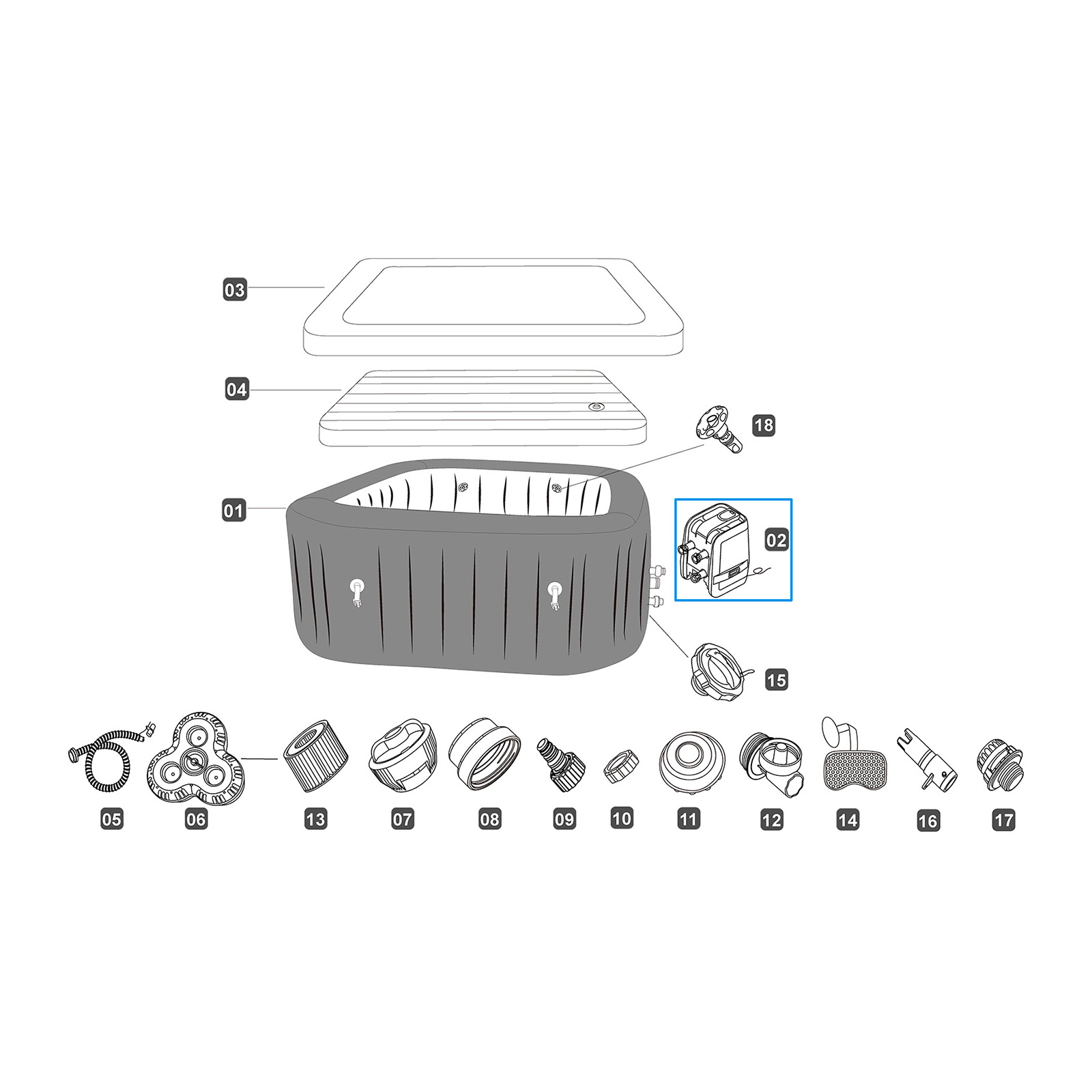 Bestway® Ersatzteil HydroJet™ Pumpe (grau/WiFi) für LAY-Z-SPA® Carbo&Domenica Energiespar-Whirlpool (EU)