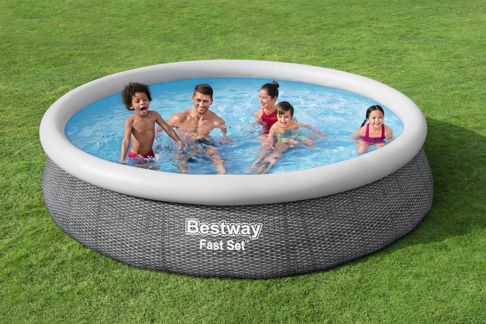 Fast Set™ Aufstellpool-Set mit Filterpumpe Ø 366 x 76 cm, Rattan-Optik (Schiefergrau), rund