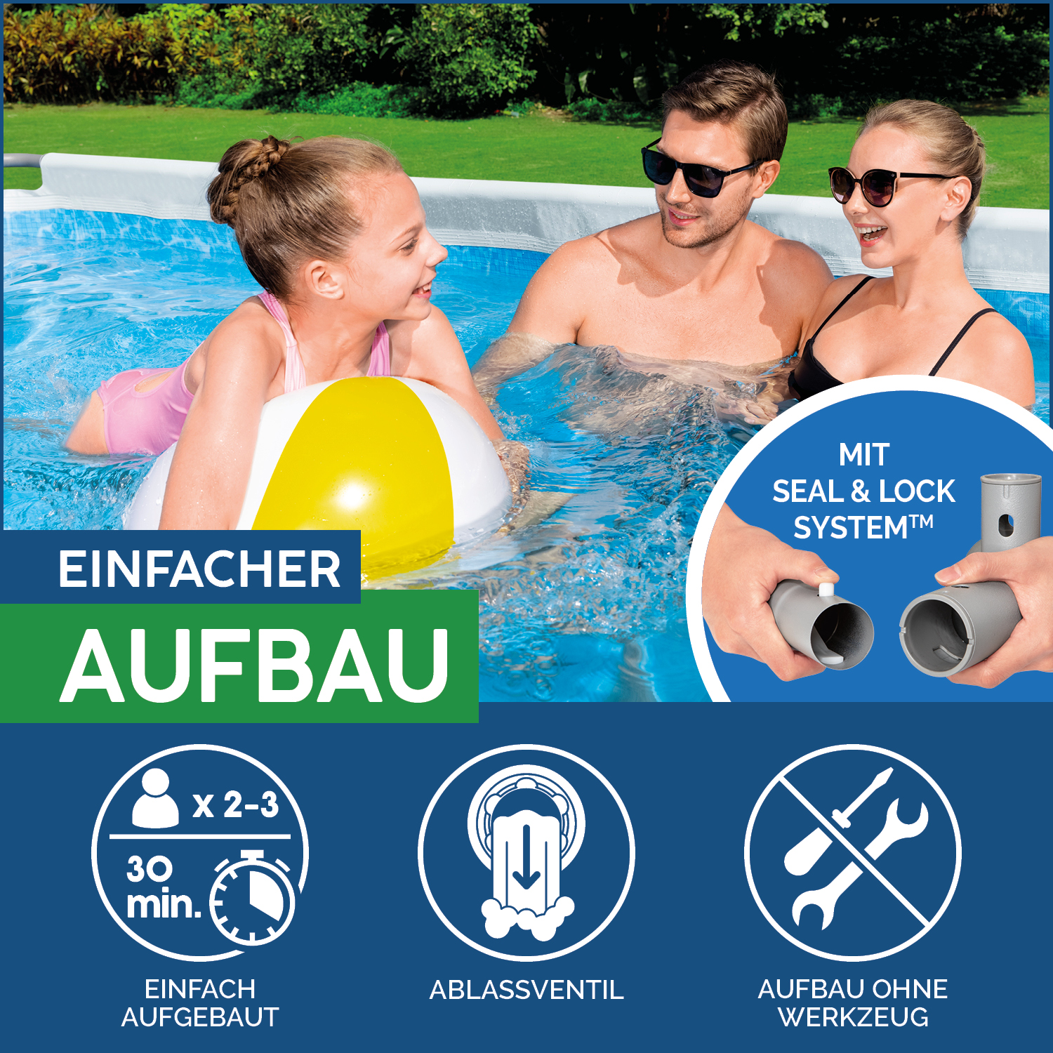 Power Steel™ Frame Pool Set mit Filterpumpe 412 x 201 x 122 cm, grau, eckig