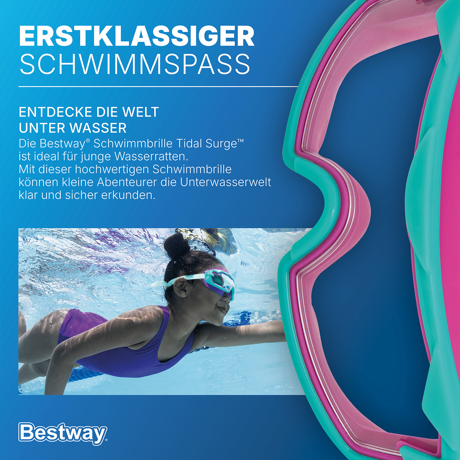 Schwimmbrille Tidal Surge™ ab 7 Jahren, Türkis