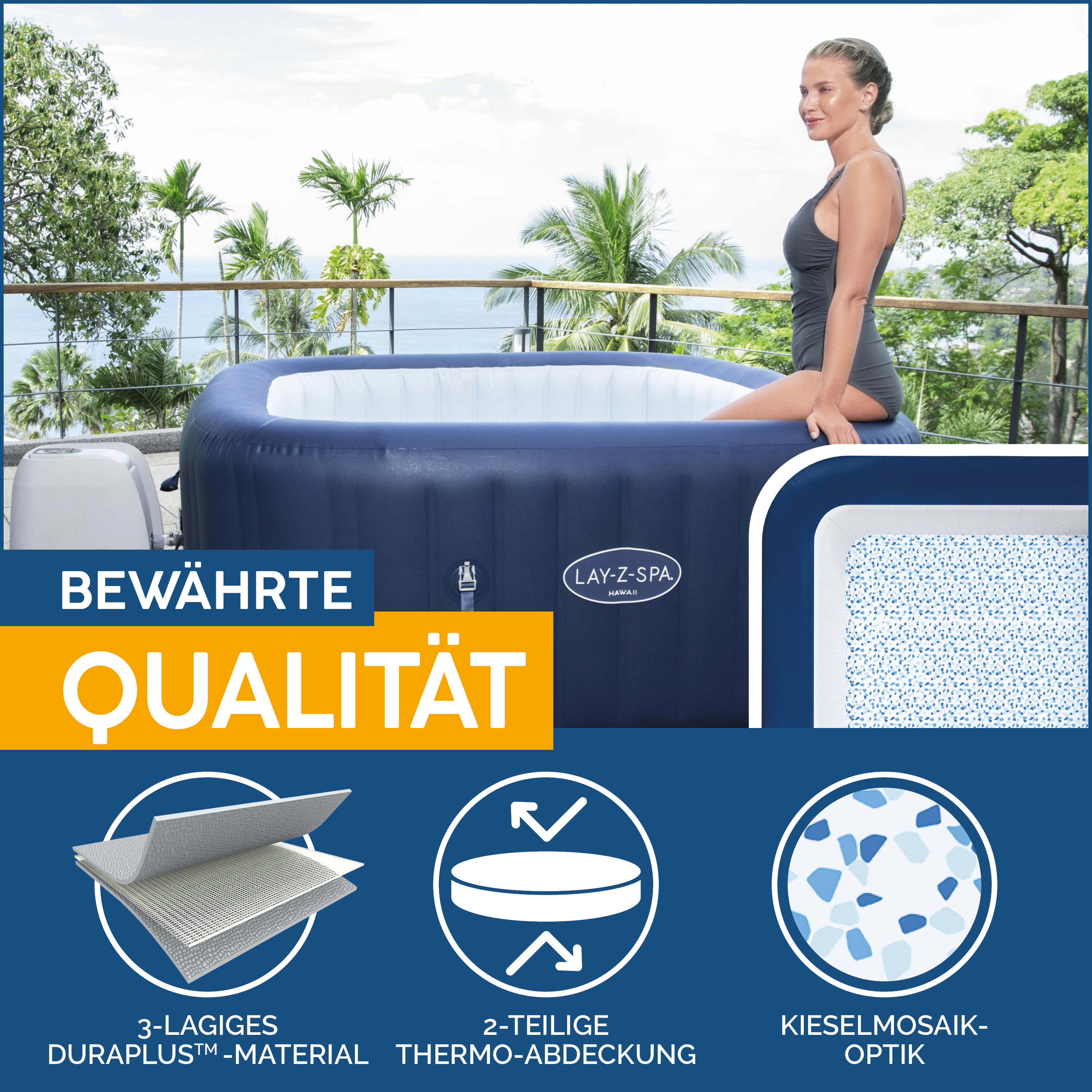 LAY-Z-SPA® Whirlpool Hawaii  AirJet™ 180 x 180 x 71 cm, eckig