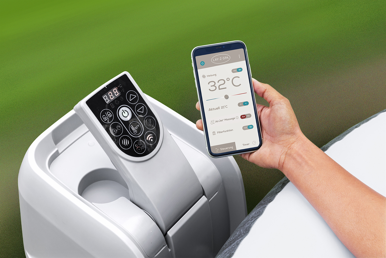 LAY-Z-SPA® Energiespar Whirlpool Santorini HydroJet Pro™ mit App-Steuerung, für 7 Personen Ø 216 x 80 cm, Graphit