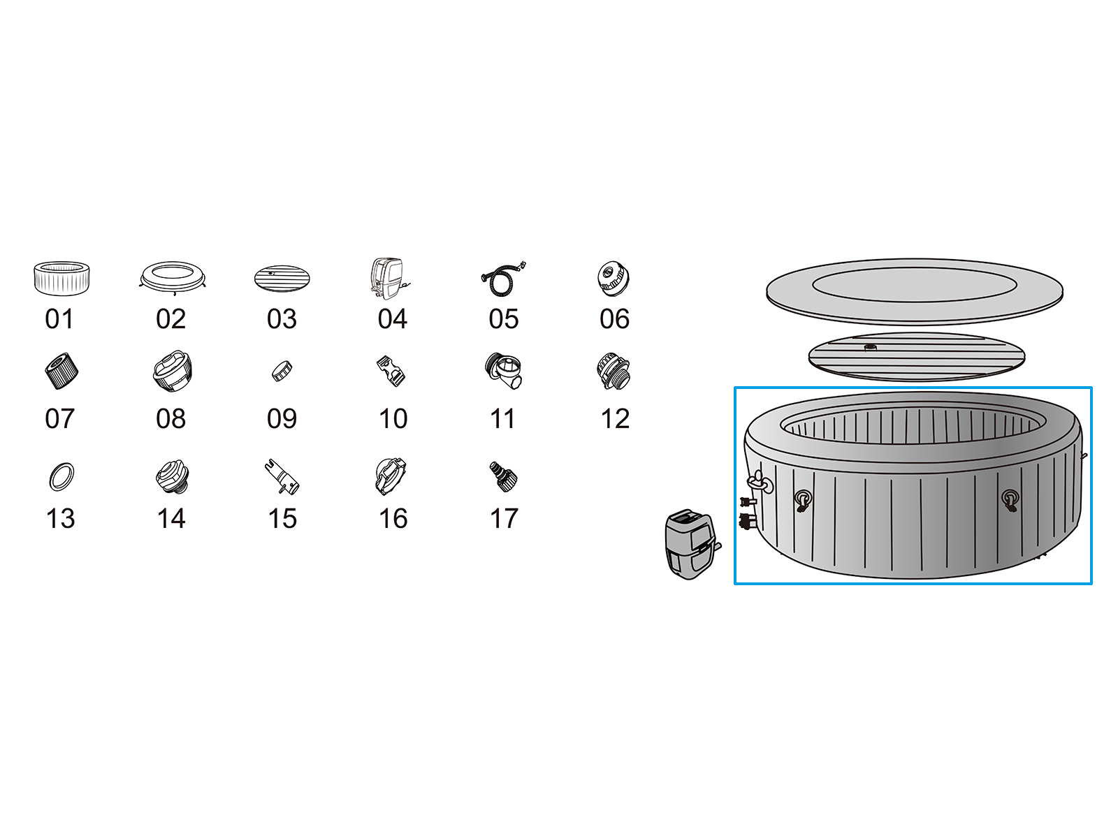 Bestway® Ersatzteil Poolfolie/Liner (grau) für LAY-Z-SPA® Kokomoh AirJet™ Ø 180 x 66 cm
