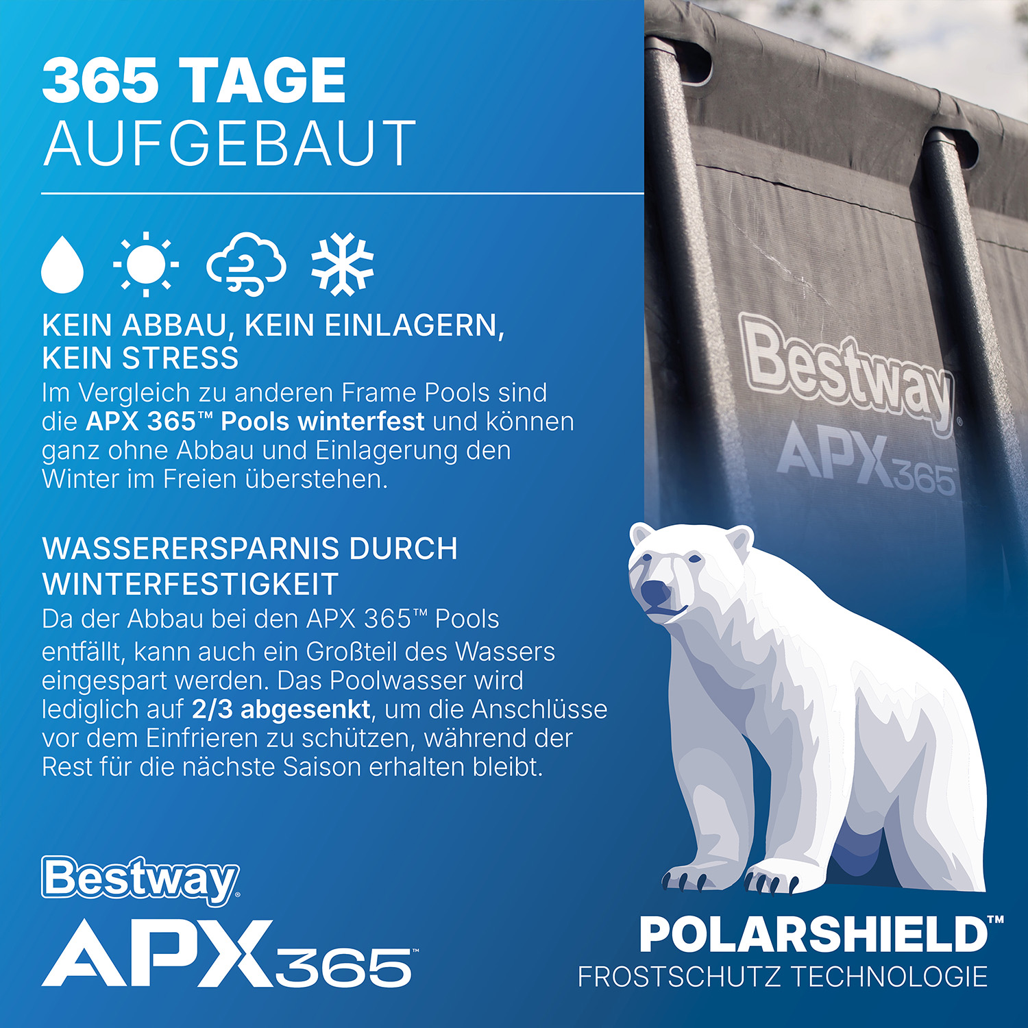 APX365™ Winterfester Solo Pool ohne Zubehör 549 x 274 x 132 cm, Marmor-Optik (Dunkel), eckig