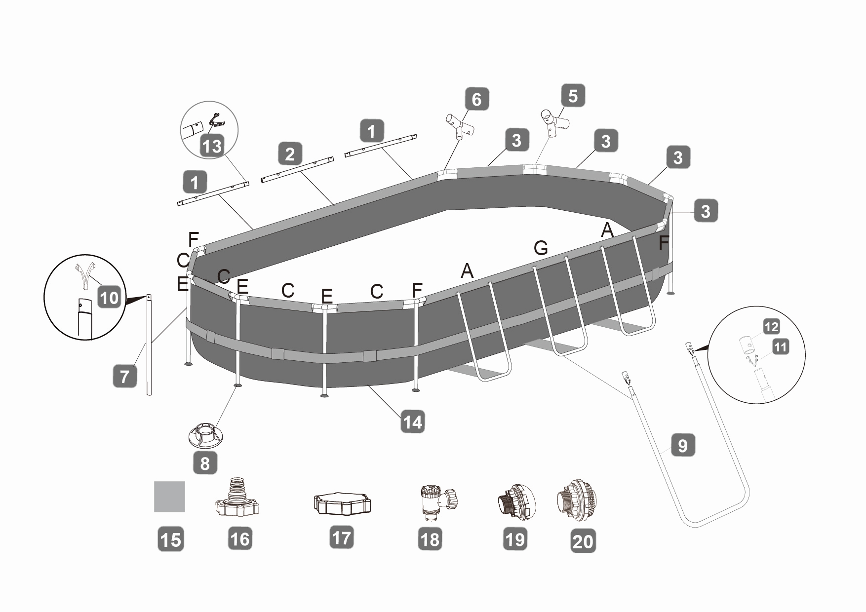 Bestway® Spare Part U-Shaped beam (brown) for Power Steel™ Swim Vista pool 549 x 274 x 122 cm