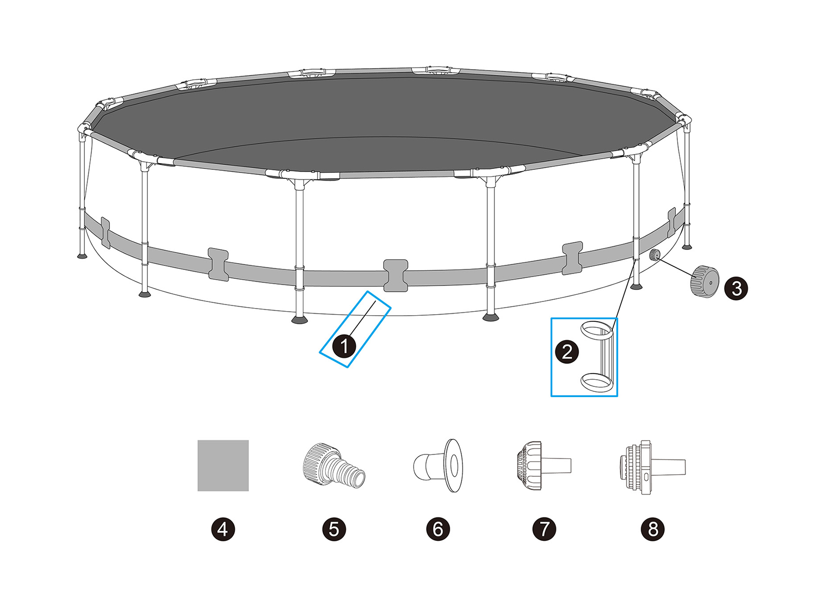 Ersatzteil Poolfolie für Steel Pro MAX 366x100cm, rund - inklusive Kunststoffring-Set