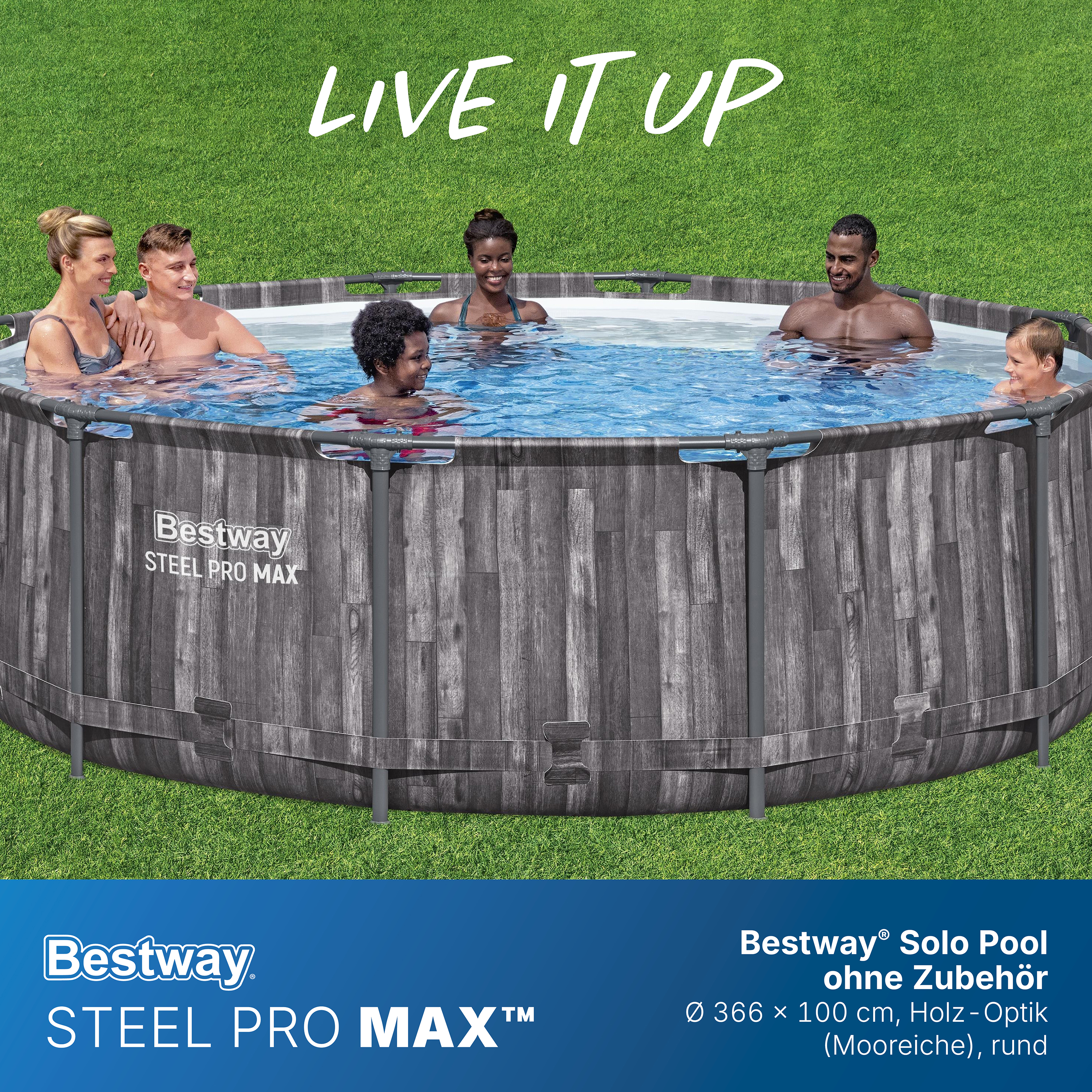 Steel Pro MAX™ Solo Pool ohne Zubehör Ø 366 x 100 cm, Holz-Optik (Mooreiche), rund