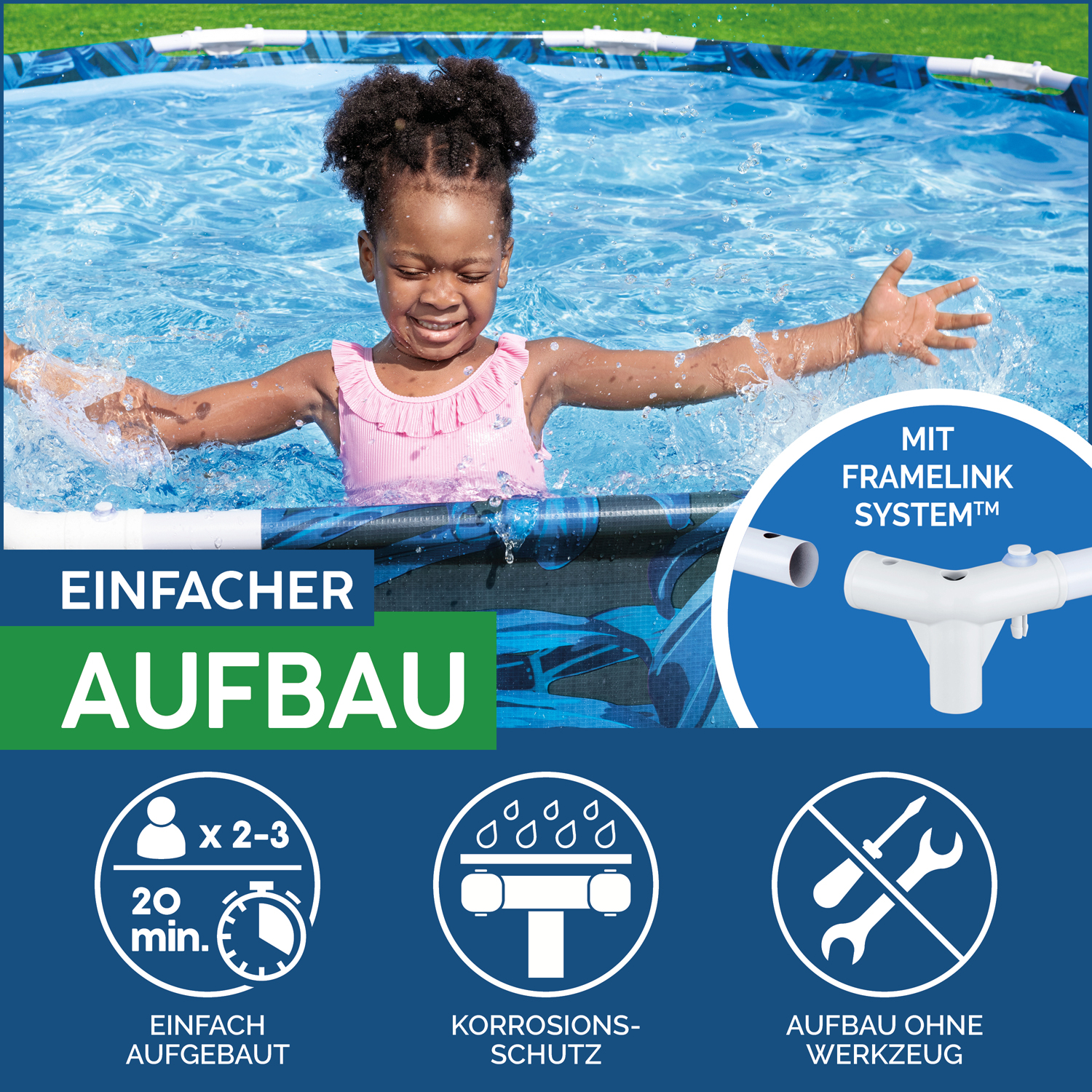 Steel Pro™ Frame Pool ohne Pumpe Ø 305 x 66 cm, tropisches Blatt-Design, rund
