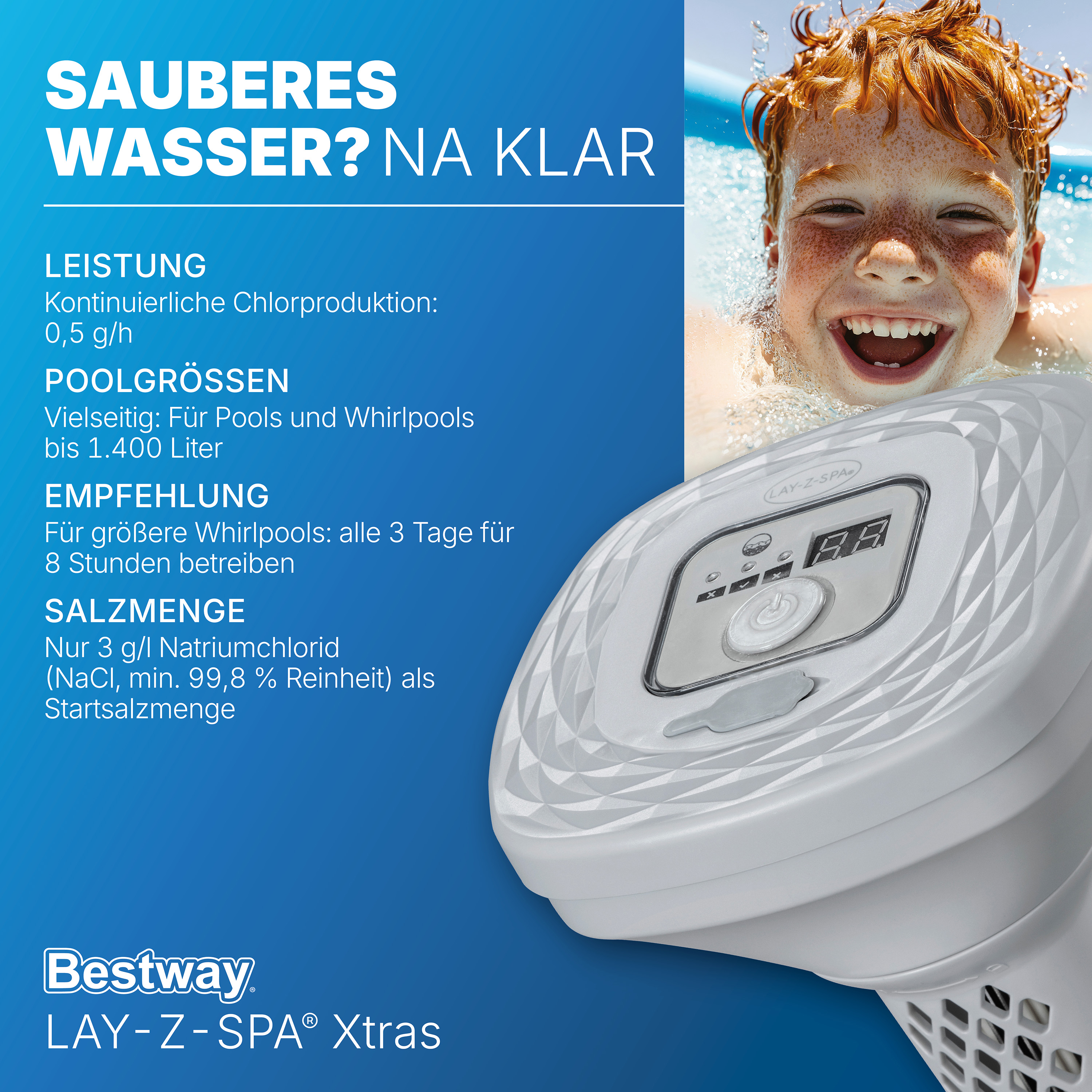 LAY-Z-SPA® Xtras schwimmende, akkubetriebene Salzwasseranlage Hydrogenic™ 0,5 g/ h