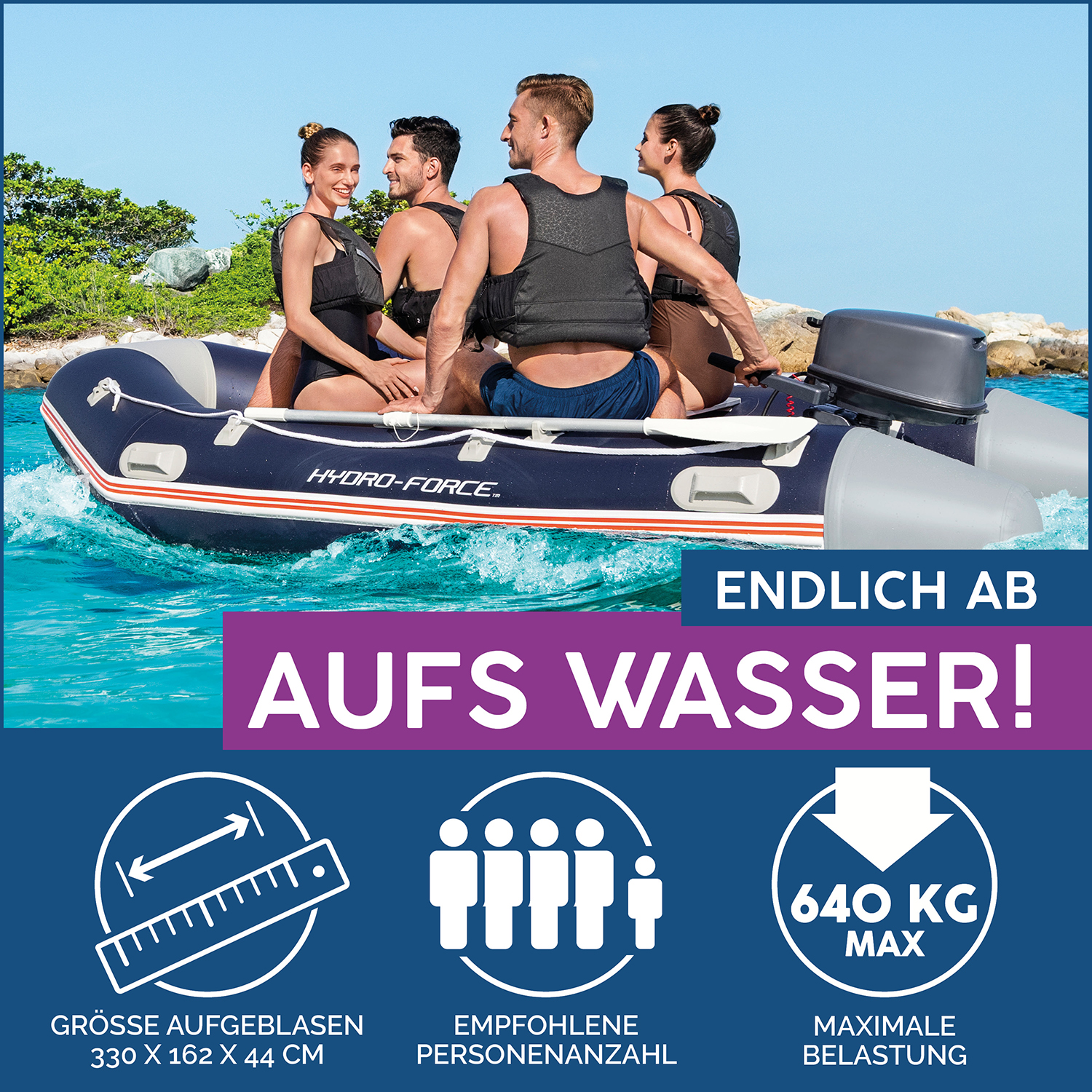 Hydro-Force™ Sportboot Komplett-Set Mirovia Pro™ 330 x 162 x 44 cm