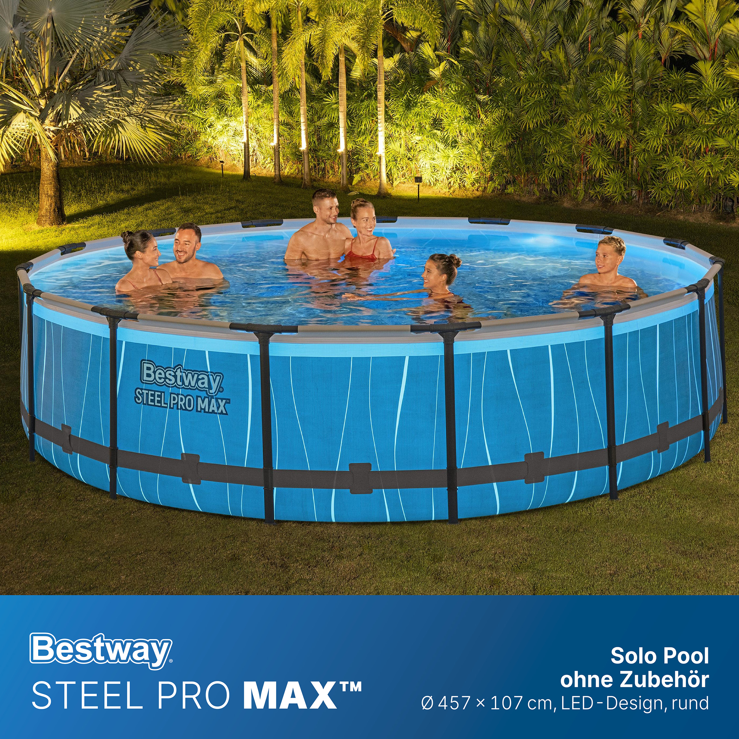 Steel Pro MAX™ Solo Pool ohne Zubehör Ø 457 x 107 cm, LED-Design, rund