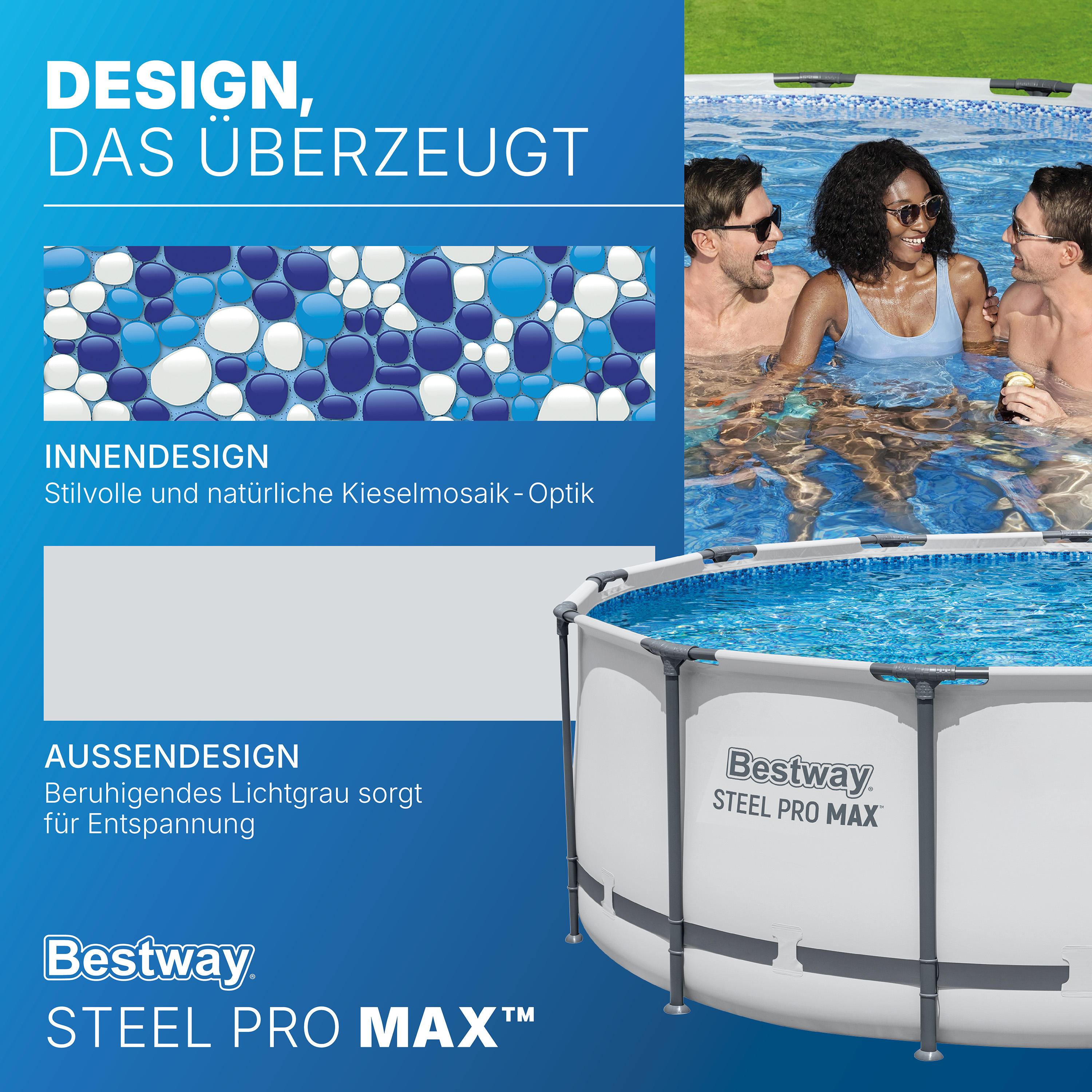 Steel Pro MAX™ Frame Pool  Komplett Set mit Filterpumpe Ø 396 x 122 cm, lichtgrau, rund