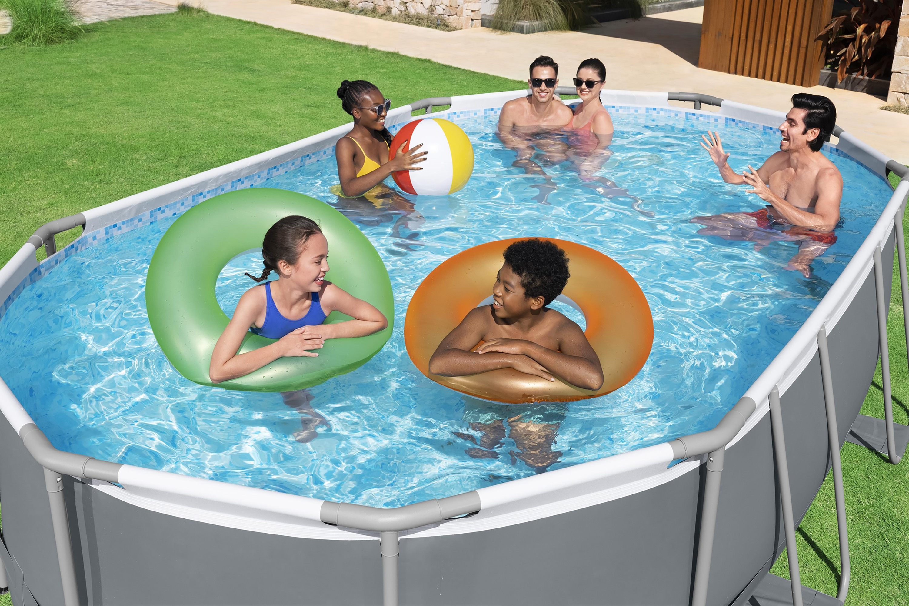 Steel Pro MAX™ Frame Pool Komplett Set mit Filterpumpe 488 x 305 x 107 cm, grau, oval
